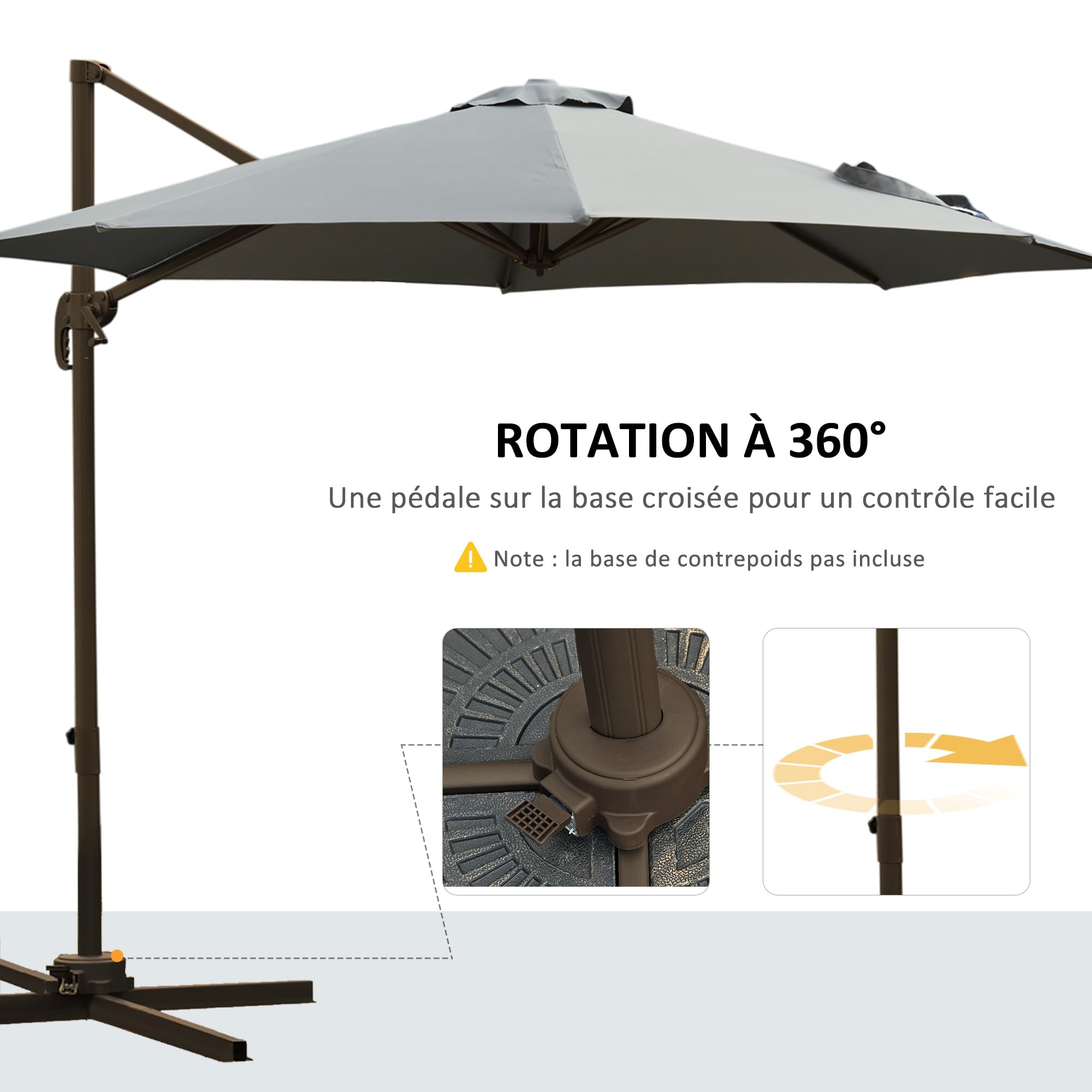 Outsunny Ośmiokątny parasol przeciwsłoneczny, obracany parasol 360° z krzyżową podstawą, 8 korbek w zestawie z aluminiową ramą. Ø 3 x 2,5H m