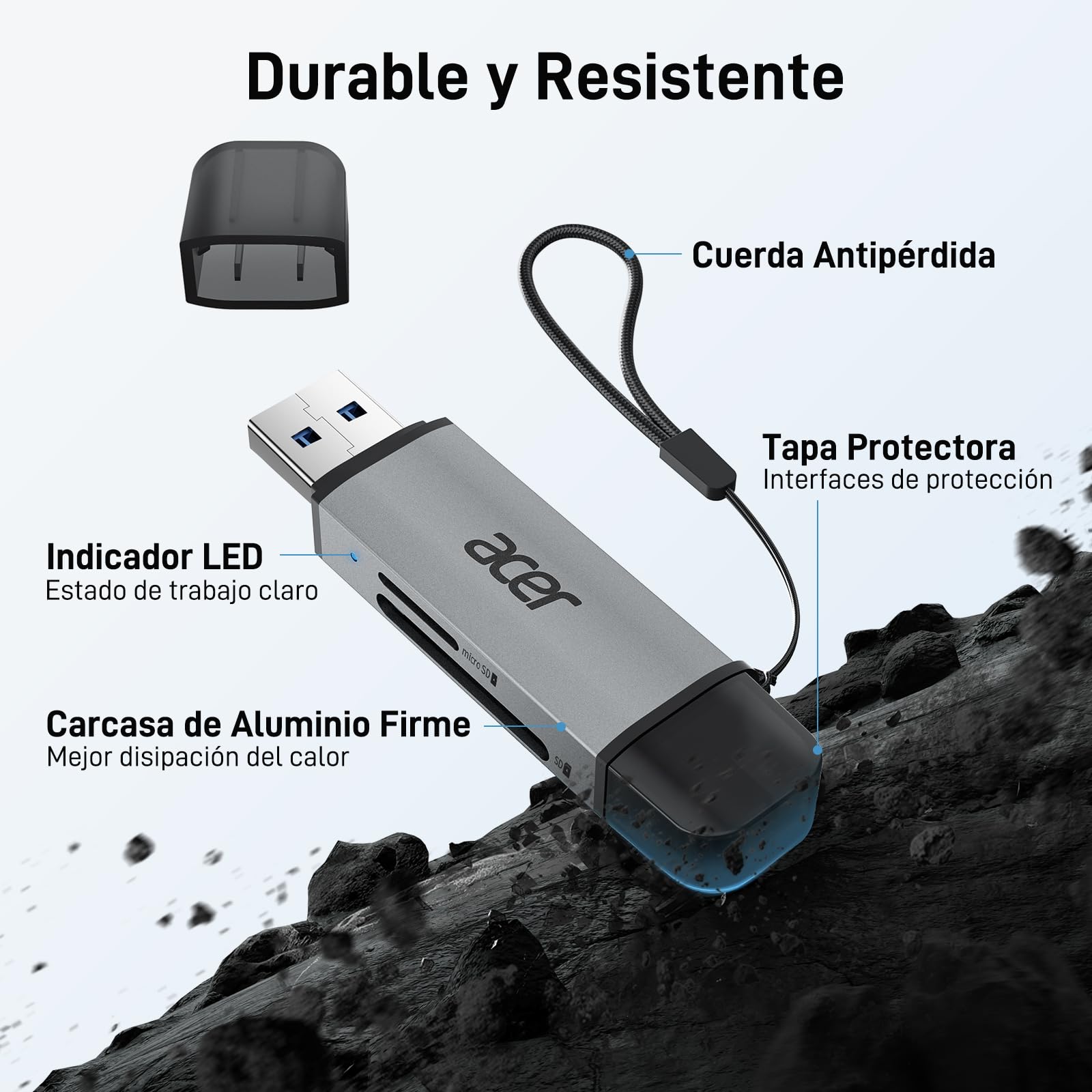 acer Lector de Tarjetas SD/Micro SD, Adaptador de Lector Tarjetas USB C y USB 3.0 Dual Conector, Compatible con SD/Micro SD/SDHC/SDXC/MMC para iPhone 15/16 Pro MAX, MacBook Air/Pro, Galaxy S25, etc.