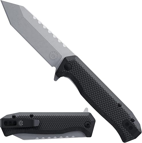 Off-Grid Knives - Viper V2 con hoja Tanto de acero de 60.6 in, escalas Grippy G10, clip de transporte profundo izquierdo o derecho, rodamientos de