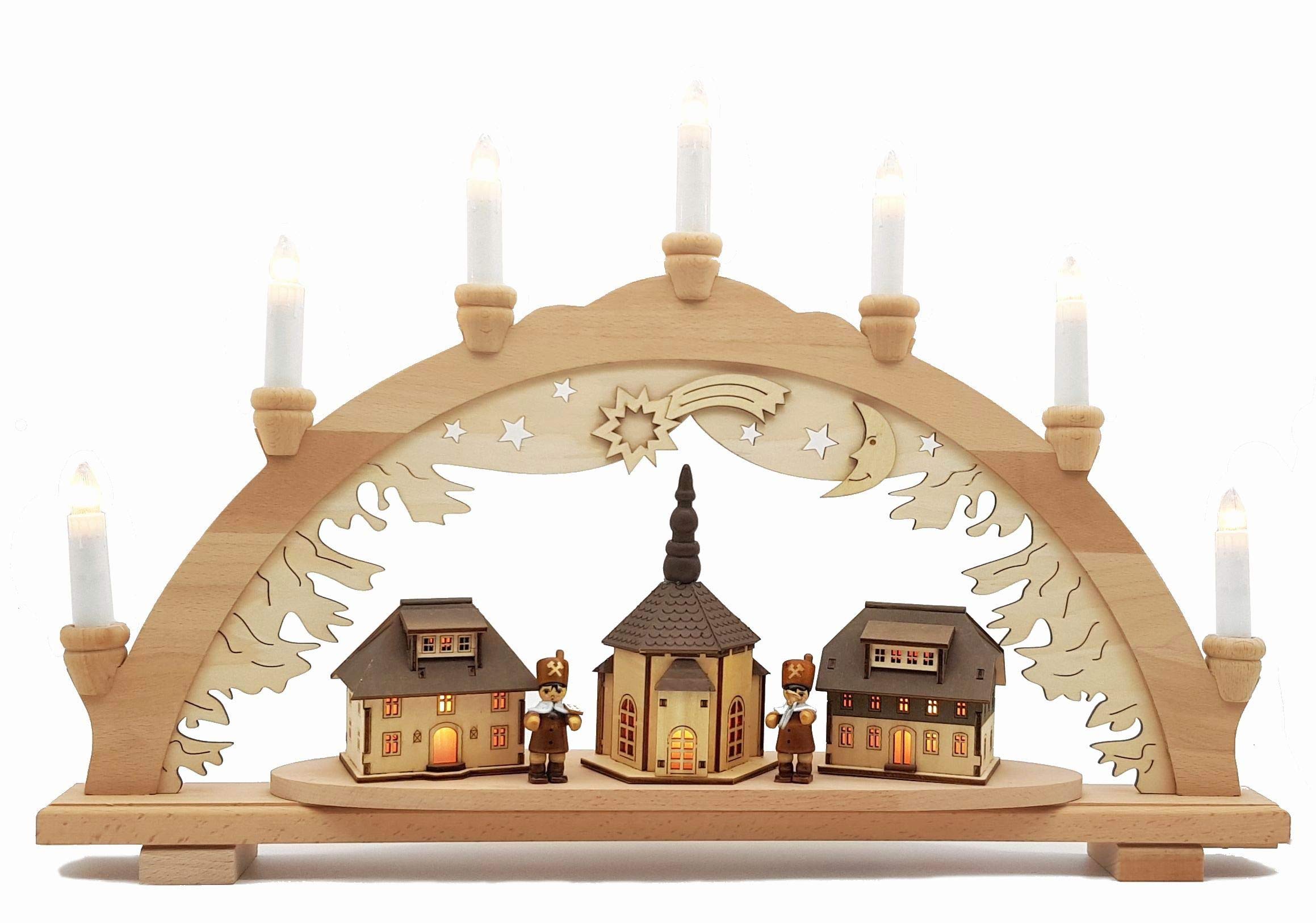 XXL Schwibbogen Innenbeleuchtet Seiffener Kirche Original Vogtland Souvenir Schwippbogen Lichterbogen 57cm