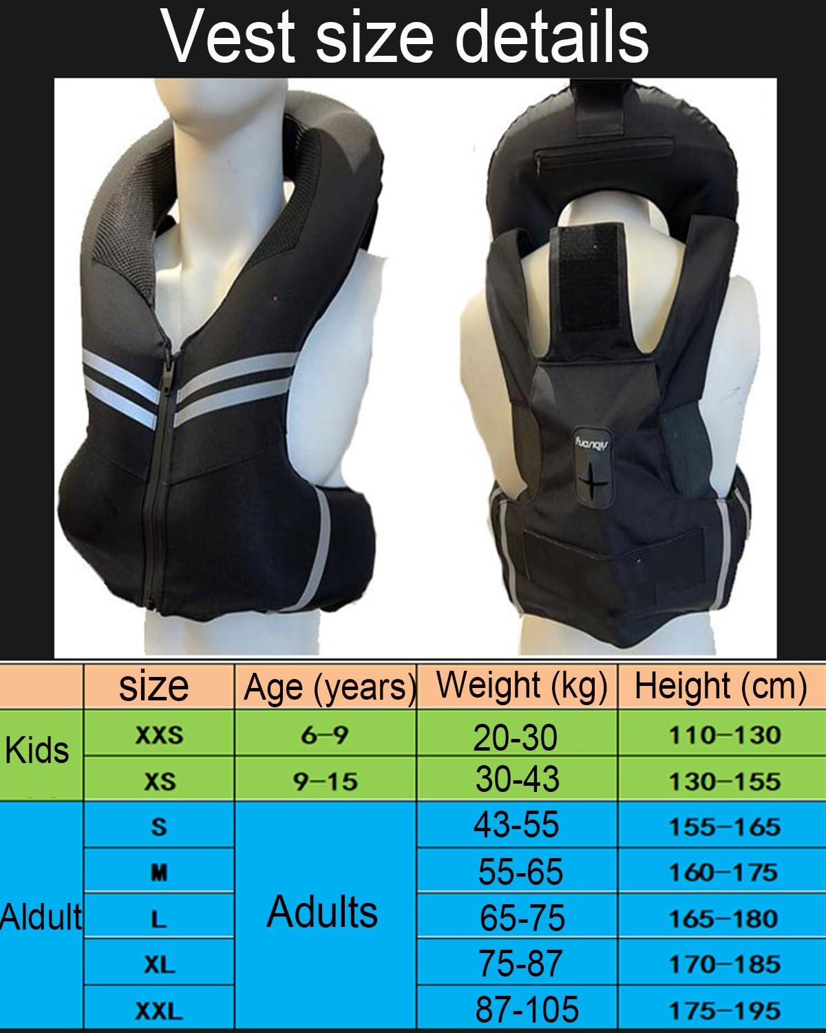 Gilet Airbag Moto Adulte/enfant Avec Bandes Réfléchissantes, Taille Ajustable, Léger Airbag Portable