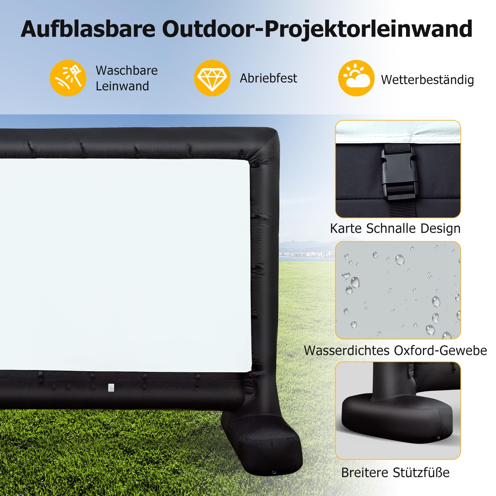 GYMAX Pantalla Hinchable para proyector de Exterior, con Tela Oxford y soplador, 1080P, 4K, 3D, HD, portátil 16:9 con Bolsa de Transporte, para Cine en casa y jardín (327 x 183 cm)