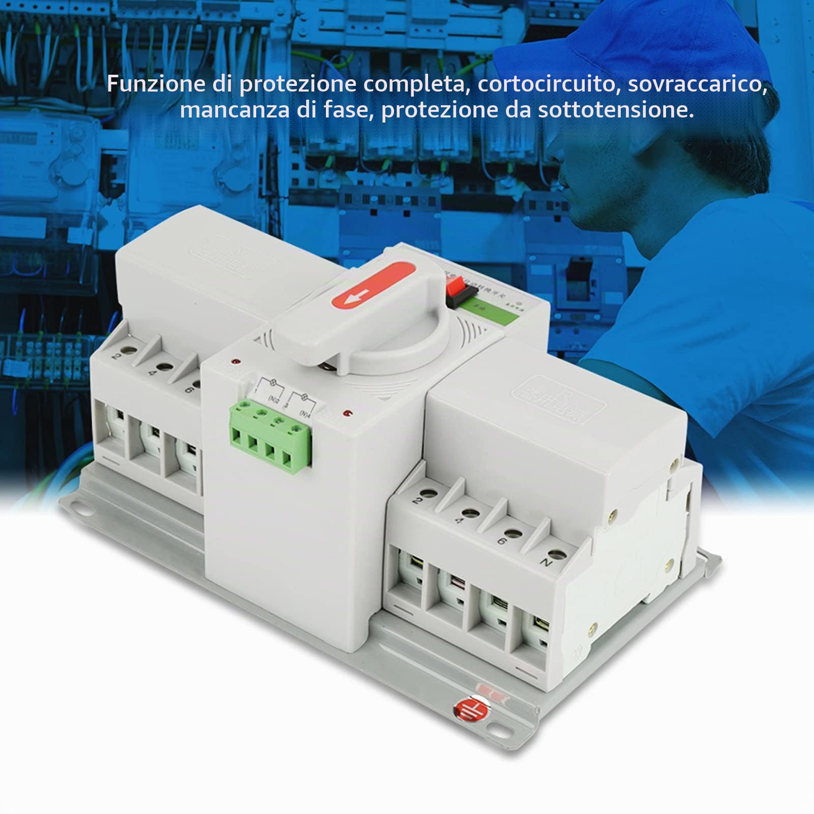Interruttore di Trasferimento Automatico a Doppia Alimentazione, 220V 63A 4P, Mini Interruttore con Interfaccia Antincendio, Basso Rumore