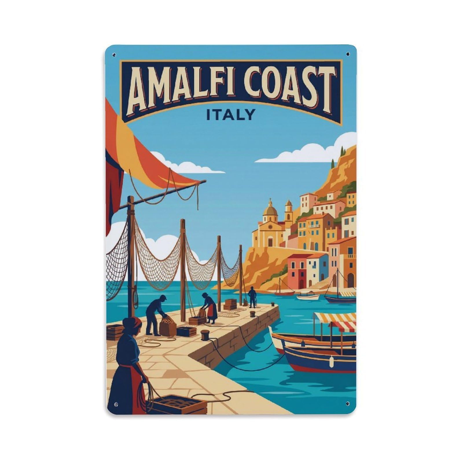 Vintage Travel Wharf Italy Traditional 1 Metal Tin Sign Plaque Wall Decor for Cafe, Club Bar, Office, Home Garden Metal Poster 8x12Inch