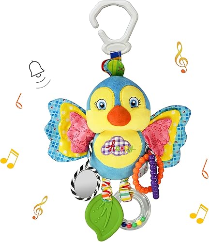 Juguetes de sonajeros para bebés con mordedor, campana de cama para niños pequeños en cochecito, regalos para bebés de 3 meses o más (pájaro)