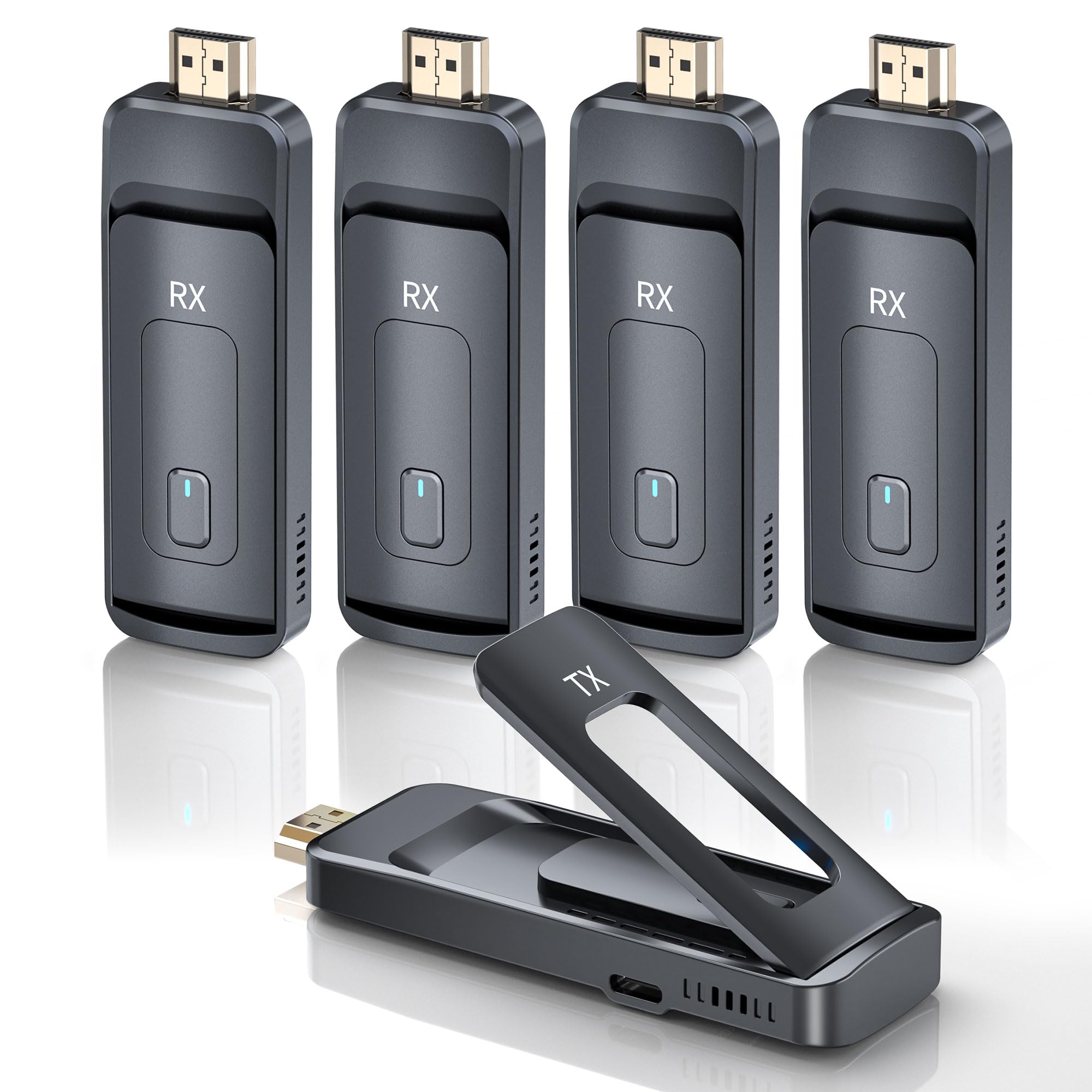 Émetteur et 4 Récepteurs HDMI sans Fil-Jusqu'à 6 TVs, 5G/1080P Extension HDMI sans Fil, Stream Vidéo pour Ordinateurs, PC, Caméras et Boîtiers TV vers Plusieurs TVs, Projecteurs ou écrans 165FT/50M