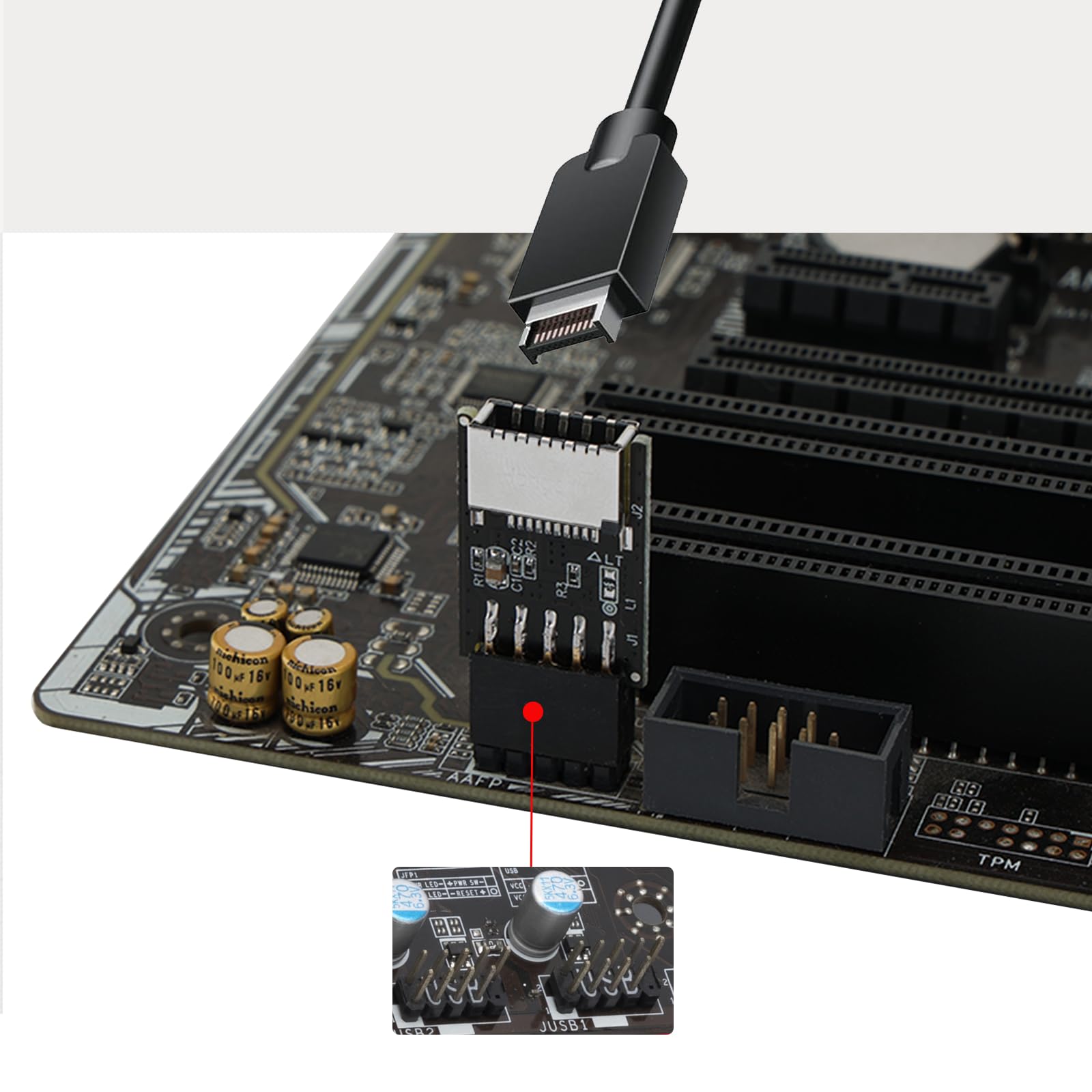 NFHK USB 2.0 9Pin Male 1 To 2 USB 3.1 Type E Key-A Female