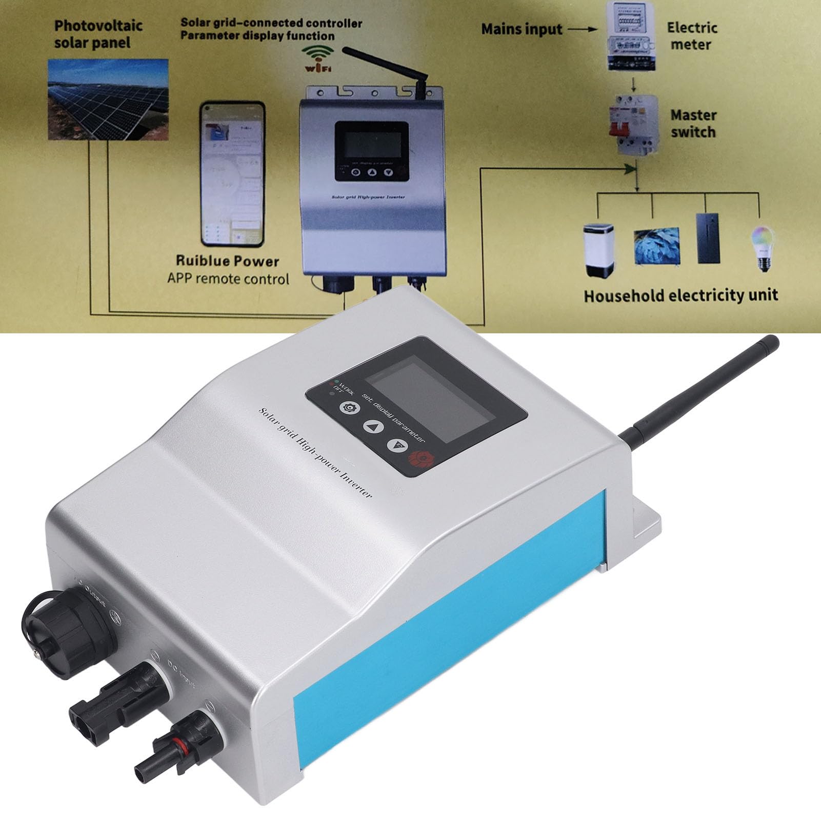 FTVOGUE Micro Inverter Connesso Alla Rete Micro Inverter in Lega di Alluminio Efficienza Al 94% WiFi Bluetooth Controllo APP Onda Sinusoidale Pura per Solare Domestico Uso Esterno (800 W)