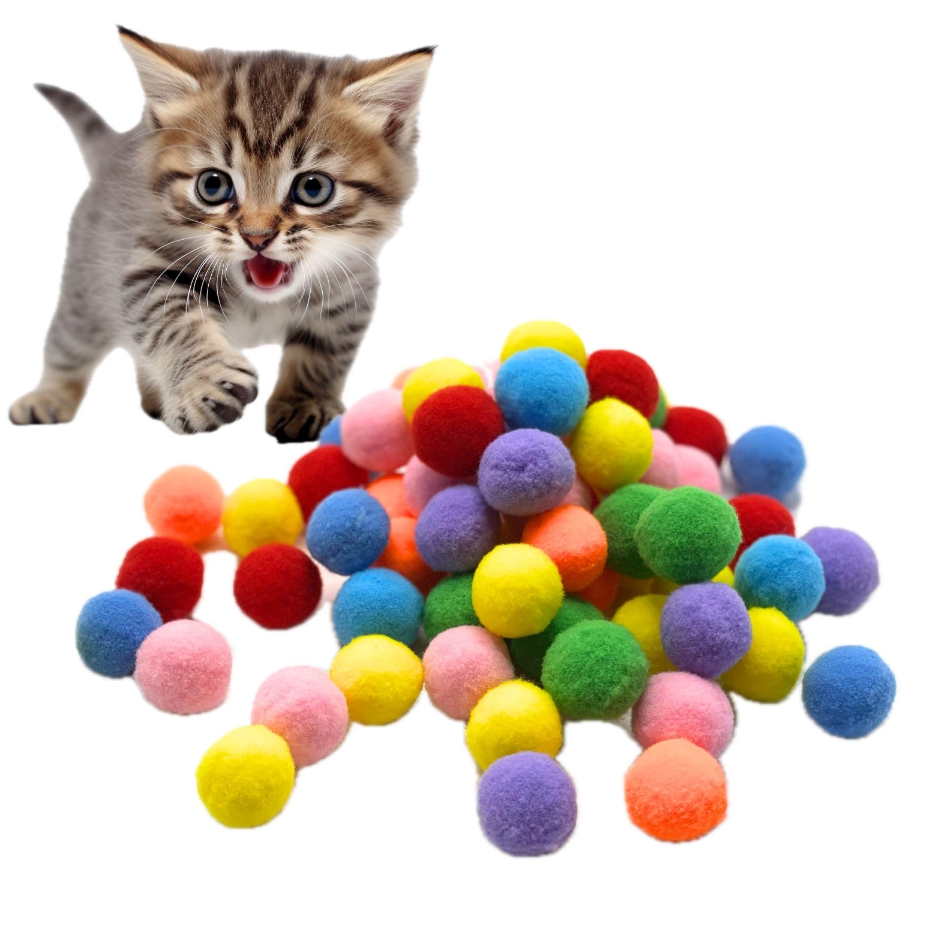 [CiaoPaws] 8 pcs 1.57 inch Pom Pom Balls Cat Toy - Slient and Safe for Cats' Indoor Playing and DIY Crafts (1.57