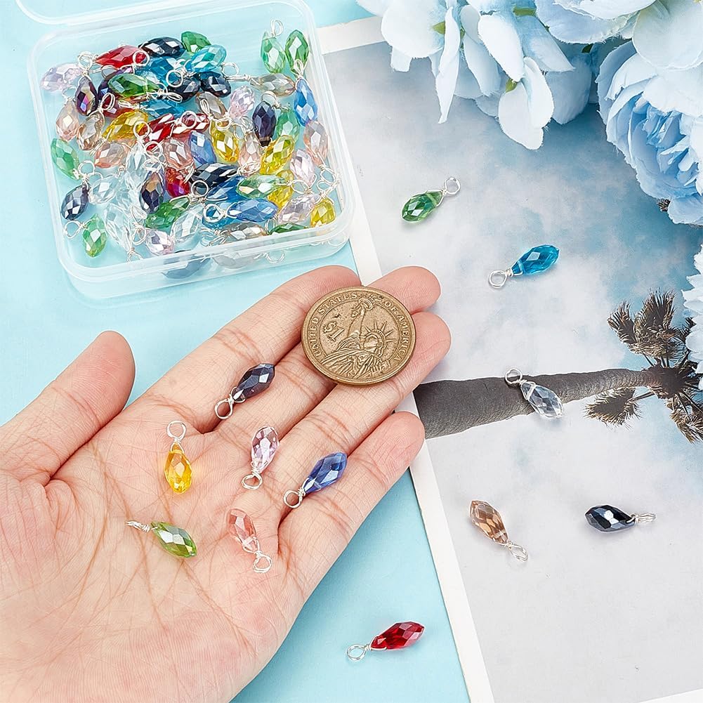 PH PandaHall Faceted Teardrop Charms, Glass Crystal Pendants Wire Wrapped Charms Jewelry Accessories for Jewelry Craft Making - Image 3