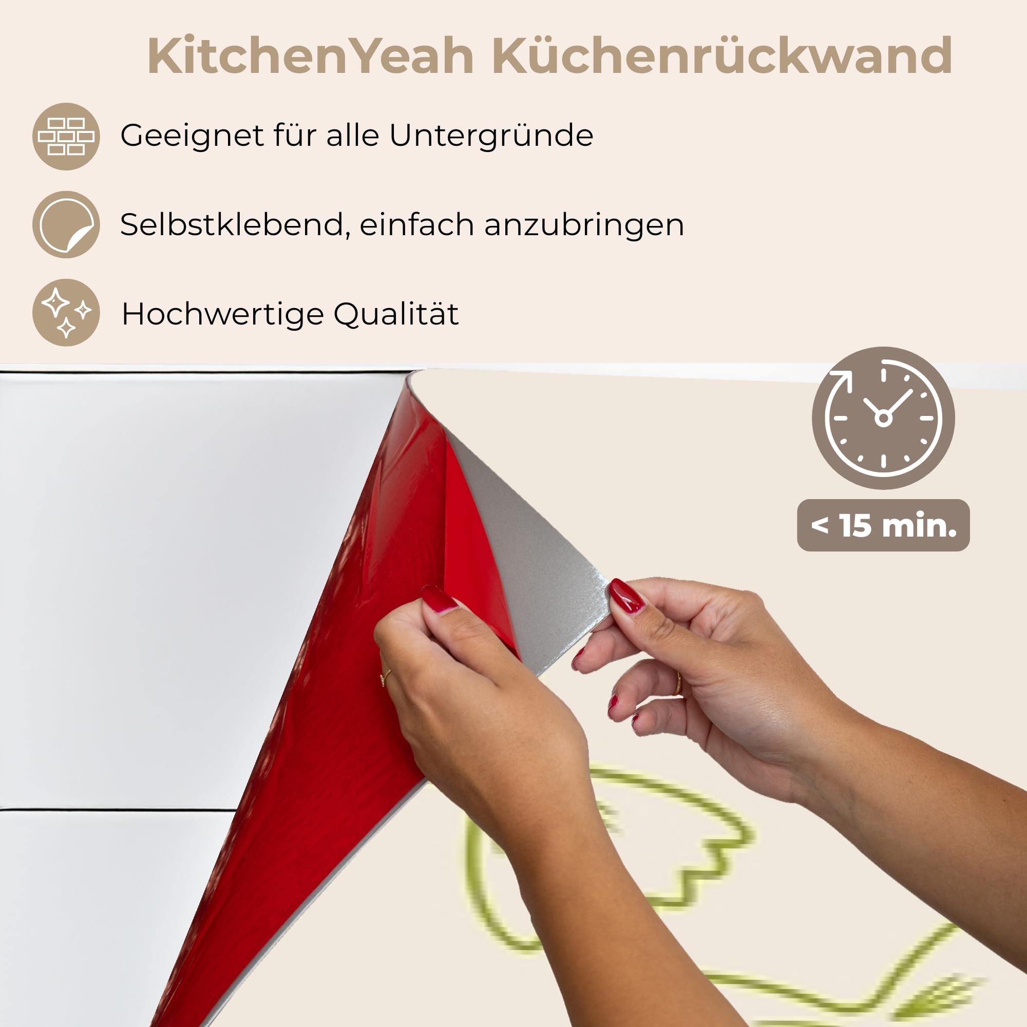 KitchenYeah© Küchenrückwand 60x500 cm Selbstklebende Kitchen Wall Protector Küchen Rückenwand Küchenfronten Küchenrückwände Küche Wand Quote - Nudeln
