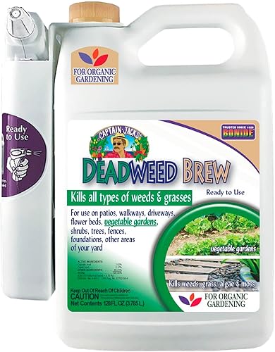 Bonide Captain Jack's Deadweed Brew, 128 onzas lista para usar con pulverizador eléctrico adjunto, controla todo tipo de malas hierbas y hierbas,
