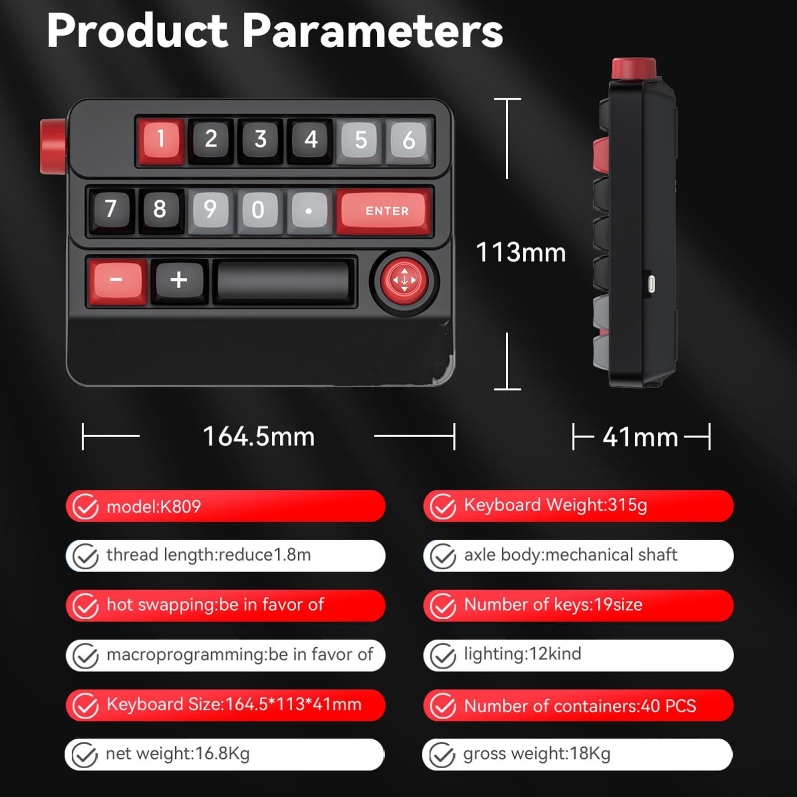 Sxhlseller Pavé Numérique Mécanique, 19 Touches, Clavier Numérique Filaire USB Remplaçable à Chaud avec Touches Macro Programmables et Contrôle par Joystick, pour PC, Ordinateur Portable, (Black)