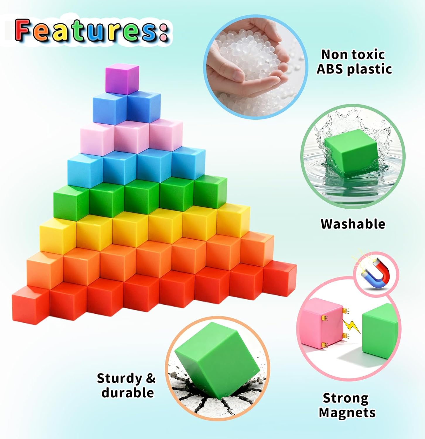 TOKBLOK Magnetic Blocks, 40PCS Rainbow Magnetic Building Blocks for Kids Ages 3 4 5 6 Year Old, Autism Montessori Sensory Magnet Cubes, STEM Learning Educational Magnet Toys Gifts for Girls & Boys