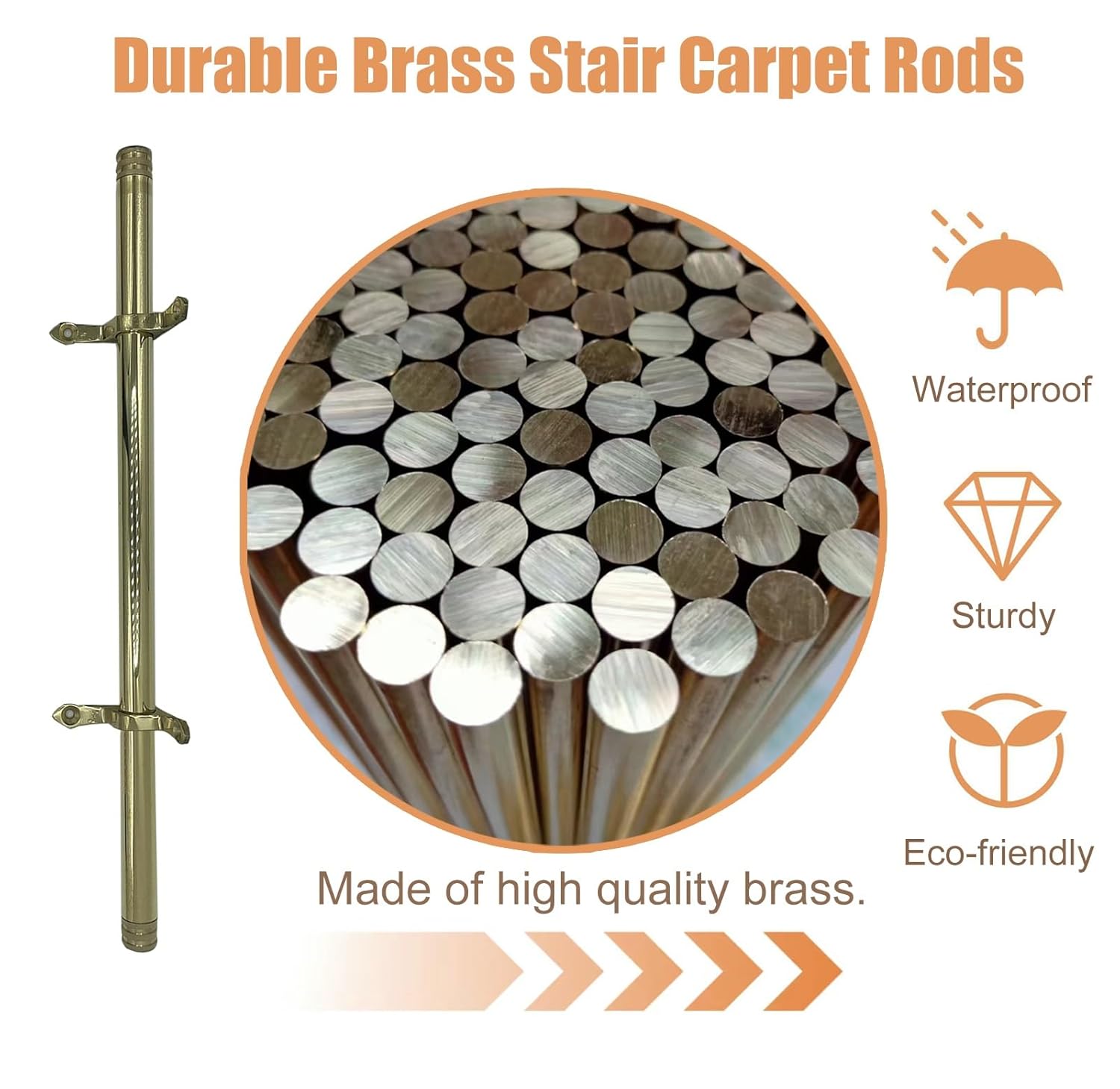 Decorative Stair Rods for Carpet Runners, Bright Gold Brass Stair Carpet Rods, Stair Runner Rods for Home Office, Long 70/80/ 90/100 Cm(L100cm(39 3/8"))