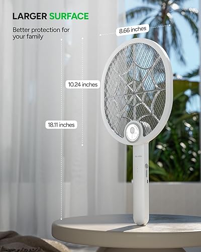 Miniatura 6 de Buzbug Matamoscas eléctrico, matamosquitos recargable tipo C, plegable, doble mano y modo Zap automático, potente raqueta de 3800 V para matamoscas