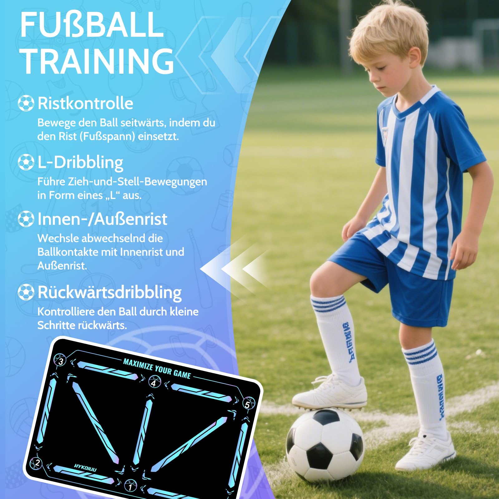 Fussball Matte Mit Trainingsvideo Rutschfest Silent Fussballmatte Training Kinder – Trainingsmatte Für Ballkontrolle & Schritt-übungen Stoßdämpfende Fußball Trainingsmatte Trainingszubehör
