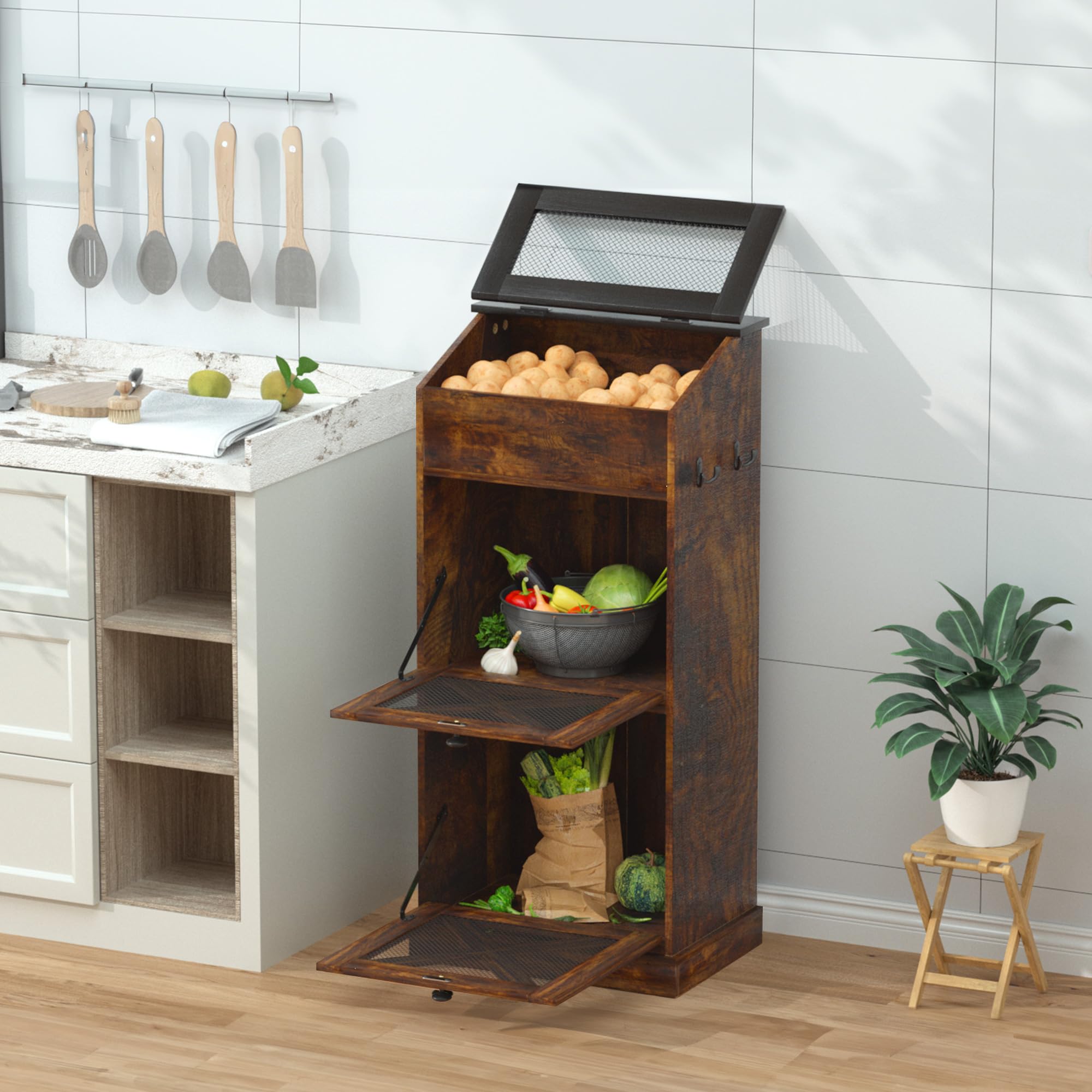 SUNTAGE Wooden Potato and Onion Storage Bin
