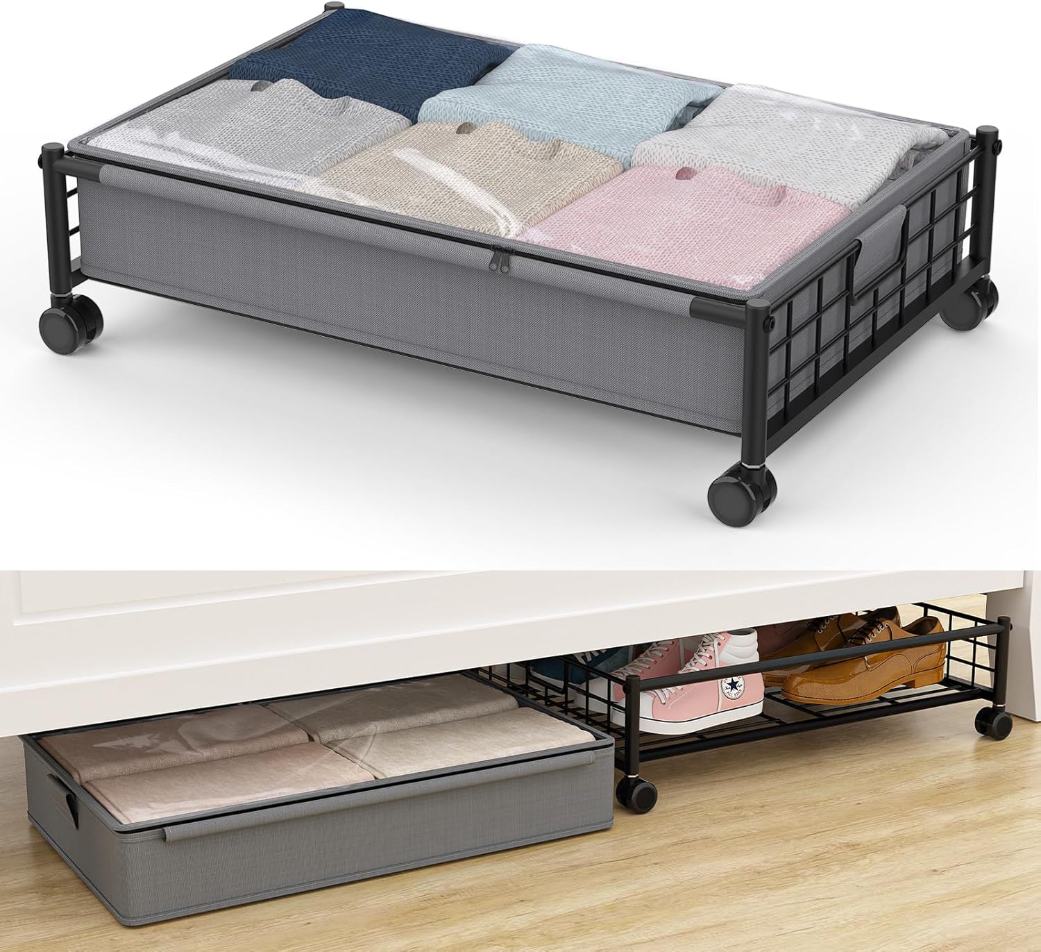 DSVENROLY Rolling Under Bed Storage Containers & Removable