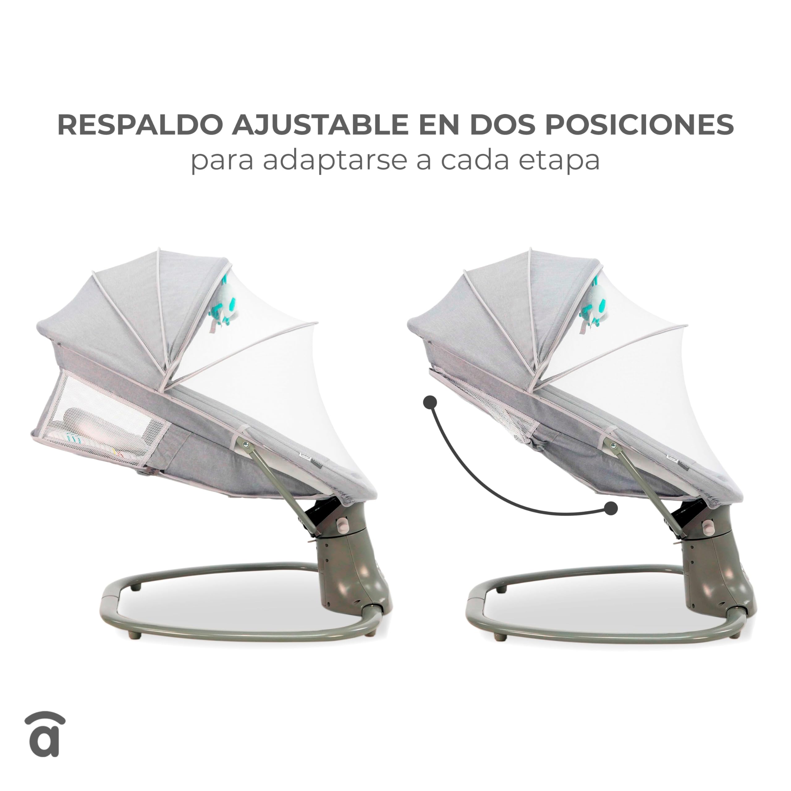 Asalvo Kahlo Hamaca Balancín con Música y Bluetooth, Balanceo Automático 5 Niveles, Capota con Mosquitera, Juguetero con 2 Juguetes, reposa Cabezas, Desde 0 Meses hasta 9 Kg, Textil Lavable, Gris