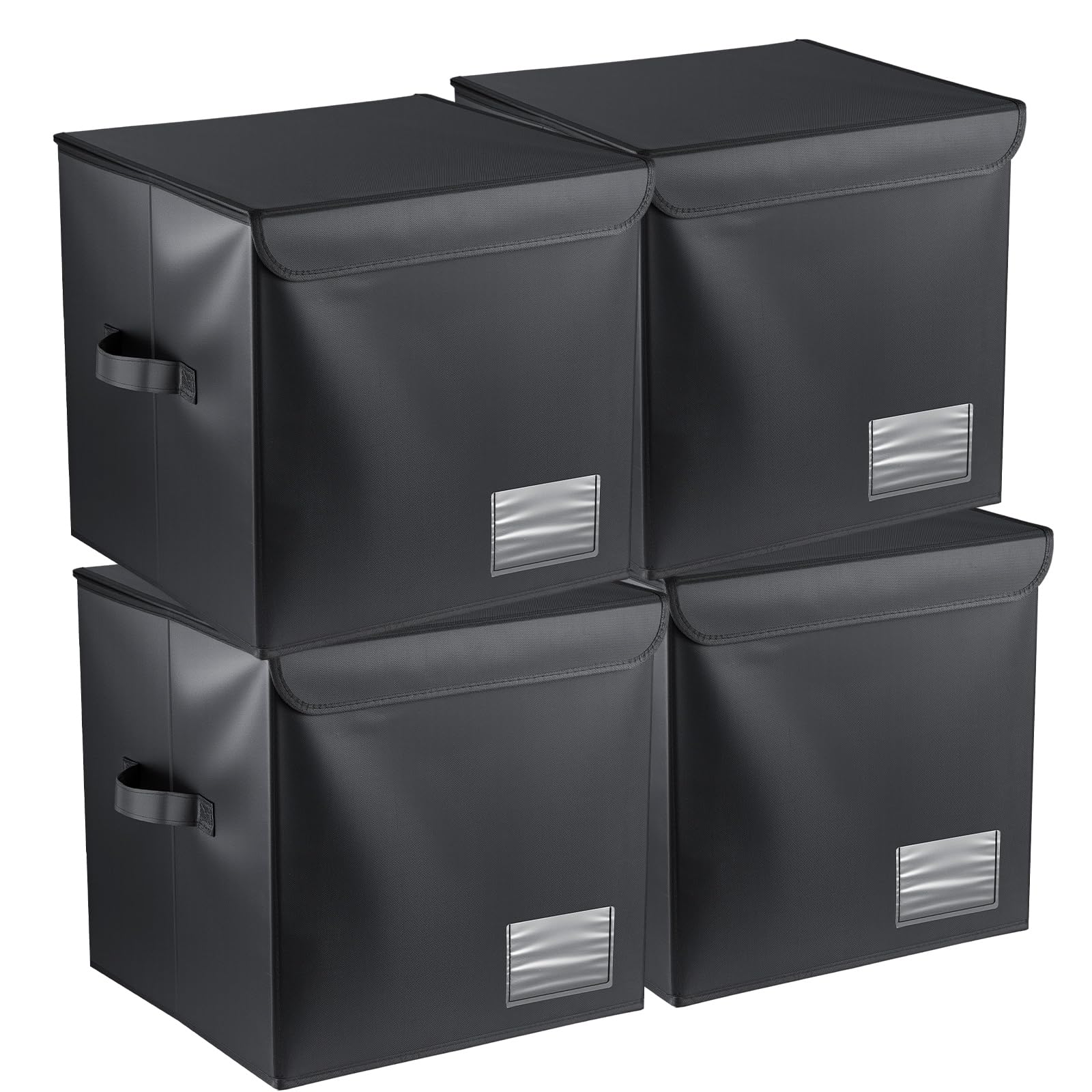 LN COZY CORNER 4PCS Vinyl Record Storage Box Holds 90 12-Inch Records Stackable Collapsible Records Case LP Organizer Crate with Dust-Proof Lid Portable Handle for Collecting Valuable Album