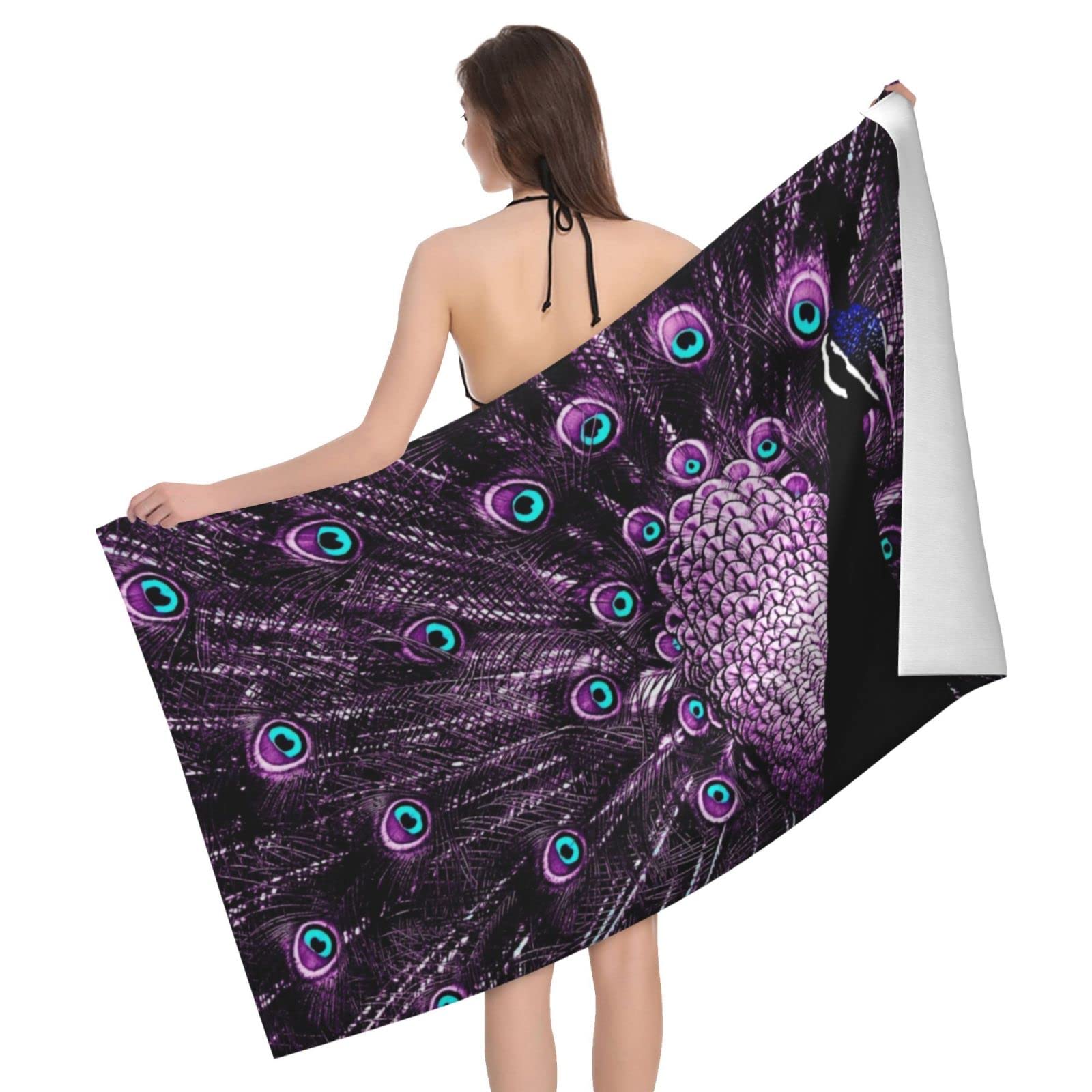 Lawenp Wonderful Peacock Beach Towel, Lightweight Sand Free Quick Dry Microfiber Absorbent Bath Towel for Kids, Adults, Swimming, Bath, Yoga, Pool, Travel, Camping 32"X52"