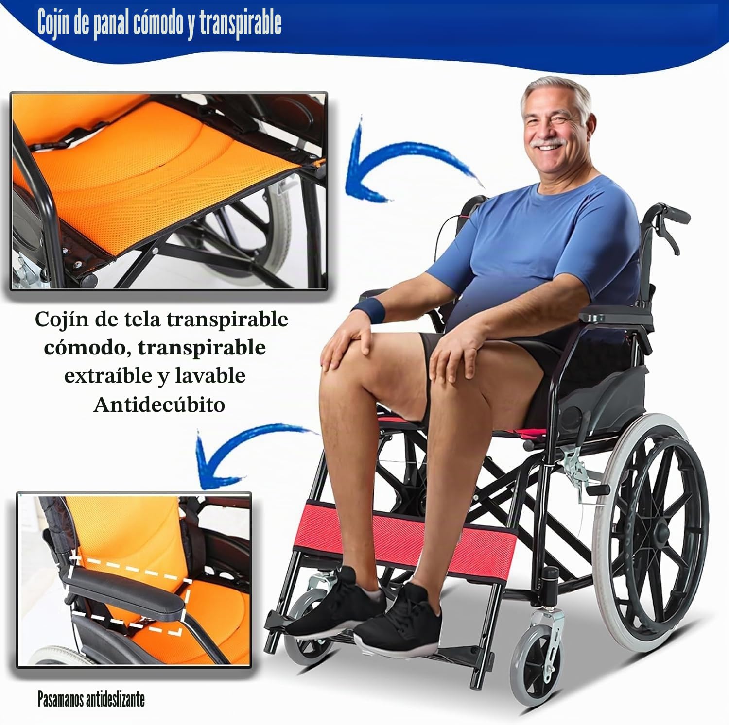 Silla De Ruedas De Transporte Liviana Plegable,Capacidad De Carga 150 Kg,Silla De Ruedas Ligera Y Plegable con Freno De Tambor,con Autopropulsión,Silla De Ruedas De Viaje Black