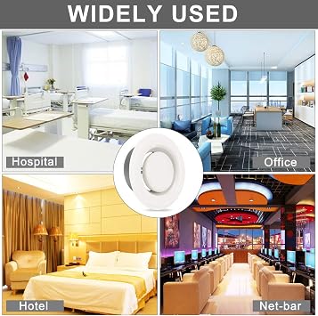 Round Ceiling Vent Adjustable Air Valve Grill Ventilation Ducting Hose Cover Bathroom Wall Vent Cover Metal Extractor Fans Grille for Bathroom Office Kitchen, White (100mm 4 Dia)