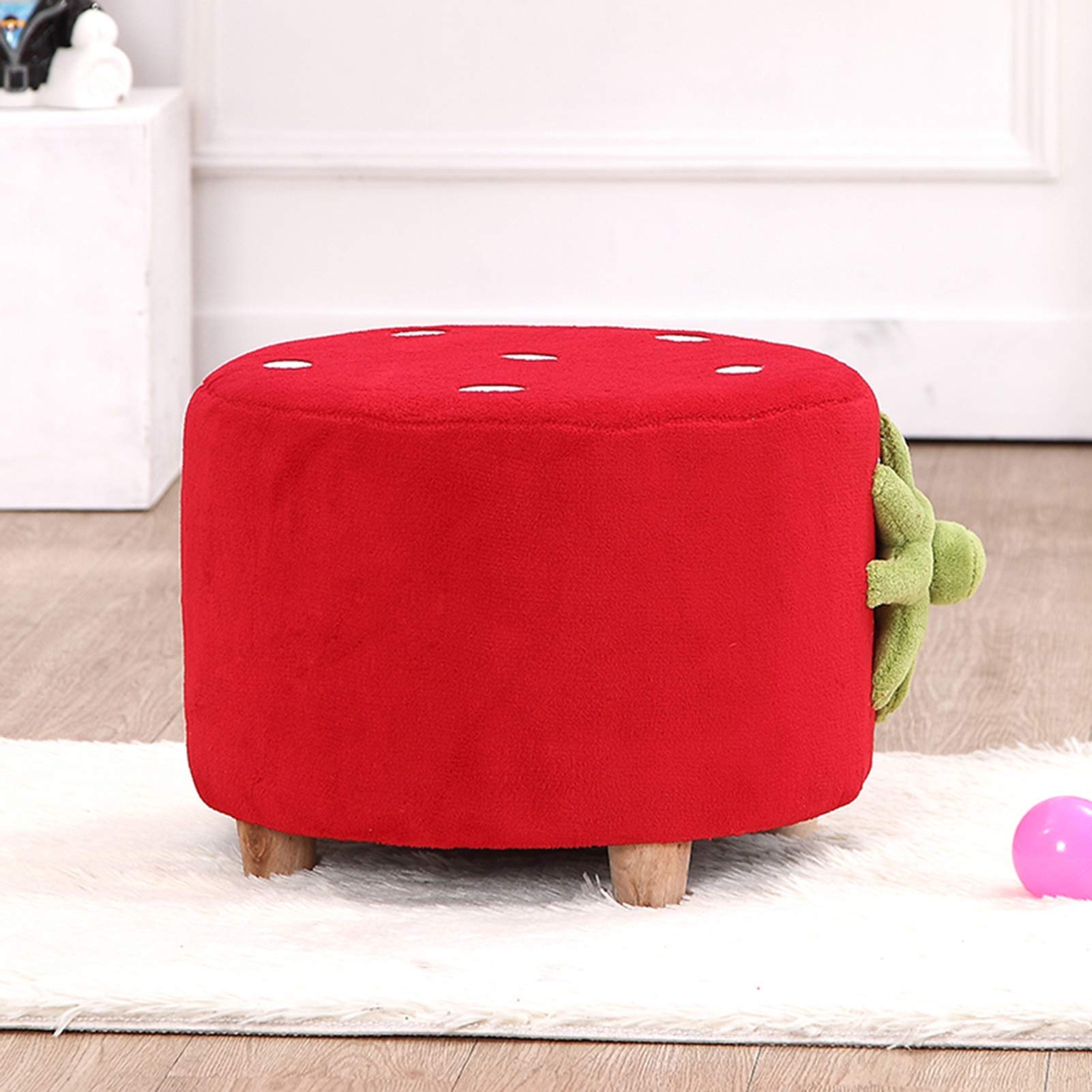 Reposapiés Redondo para niños, Dibujos Animados de Fresas para Cambiar Zapatos, taburetes, pequeño, reposapiés, tapizado, puf, Silla para niños, Dormitorio, Sala de Estar, Rojo
