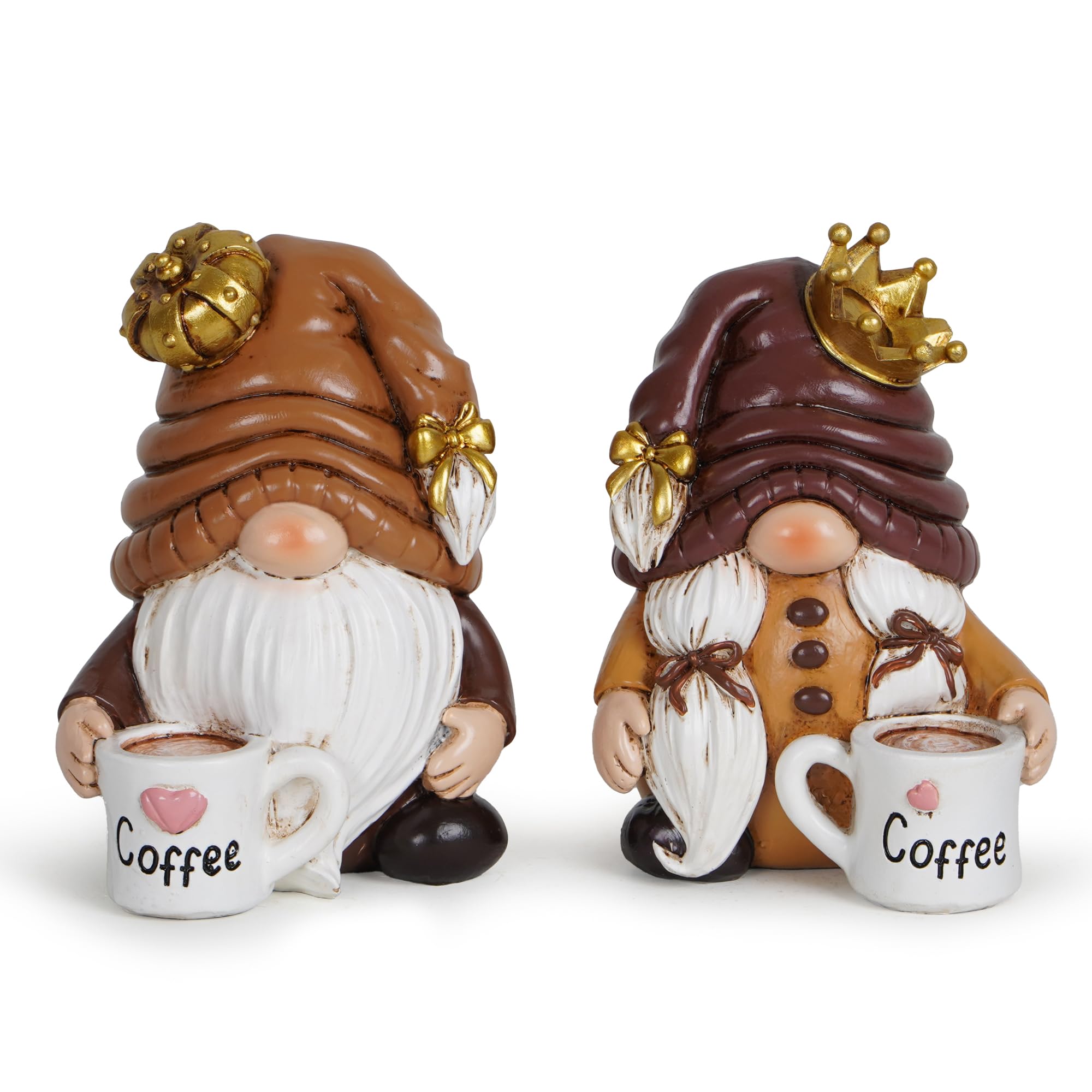 Hodao2PCS Coffee Gnomes Coffee Bar Decor Accessories Spring Summer Swedish Tomte Elf Dwarf Figurines Gold Crown Mark Time Gnome-The Companion of Unique Coffee Taste Indoor Home Decorations (Coffee)