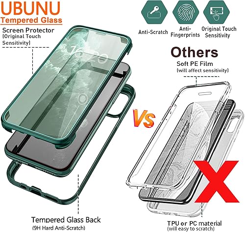 Miniatura 55 de UBUNU Funda para iPhone 14 Pro Max con protector de pantalla [vidrio templado 9H integrado], protección de cuerpo completo 360 de doble capa