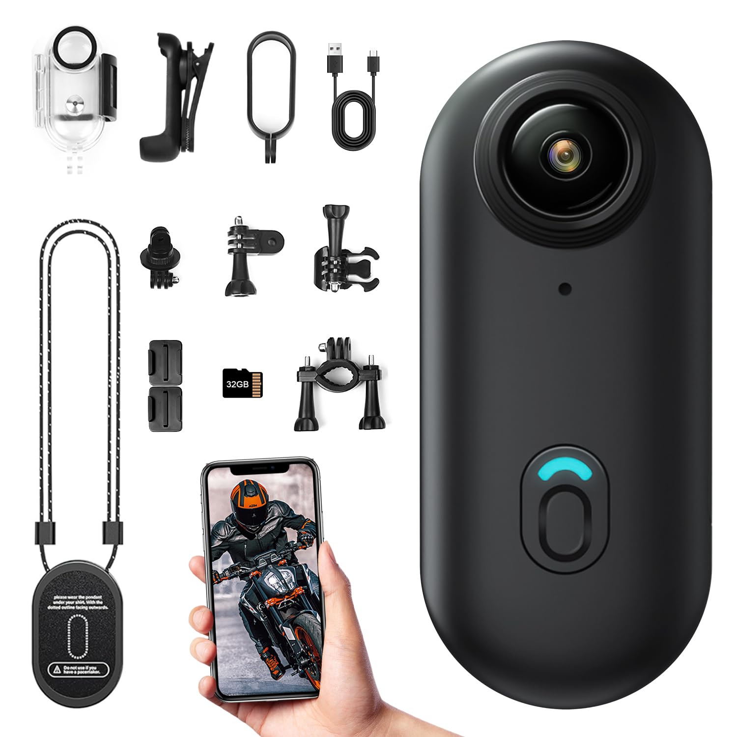 Action Cam WiFi, HD 1080P Mini Sportkamera mit 32 GB Speicherkarte , 360° Kleine Action Kamera, Fahrrad Video Kamera, Motorrad Helm Kamera mit Vielfältigem Zubehör für Reisen/ Outdoor /Haustiere