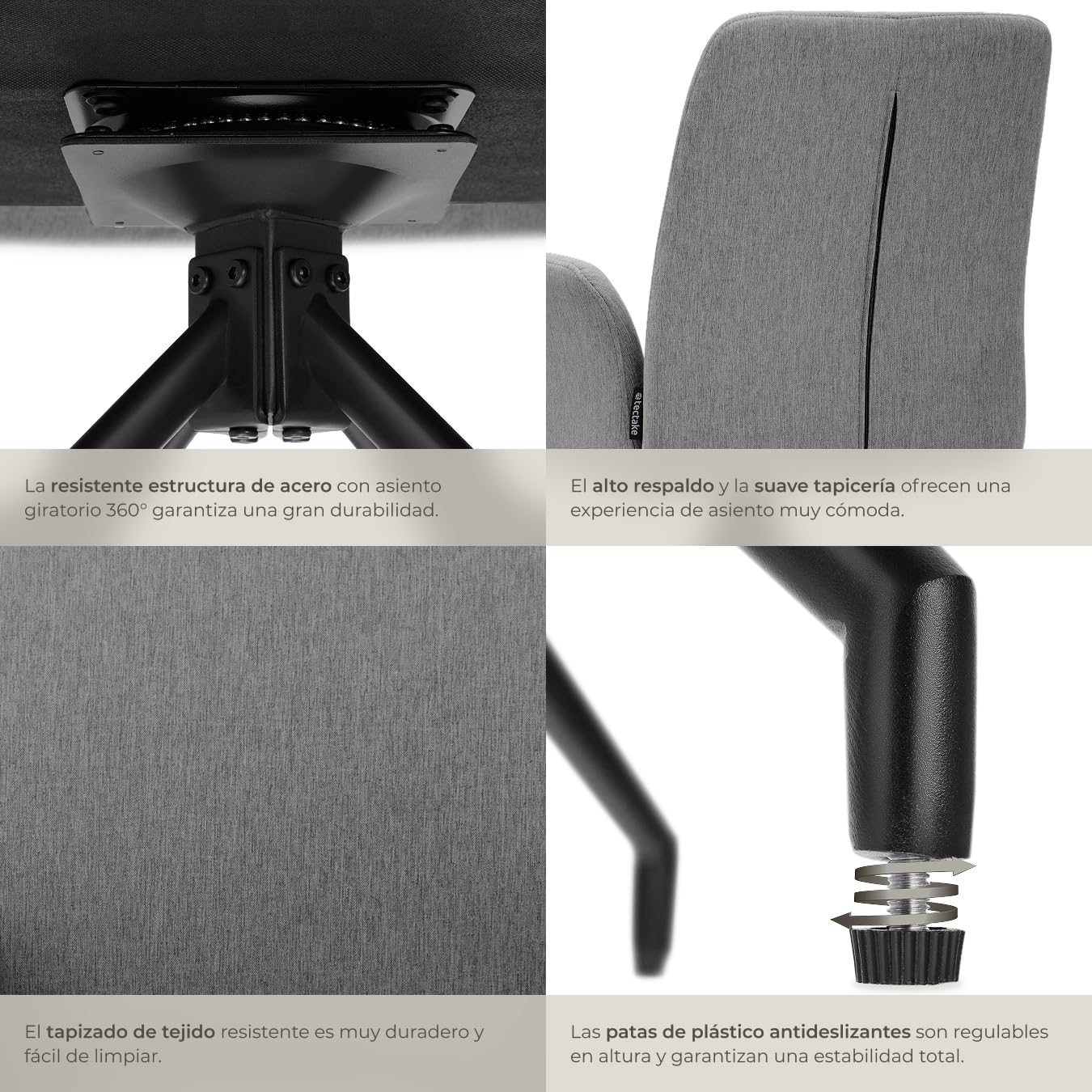 tectake® Silla Comedor Nordica Acolchada con Reposabrazos, Sillas Giratorias, Sillas Cocina Moderna, Silla Salon Comedor, Butaca Dormitorio, Muebles Salon Modernos, Rotación 360 ° - Set de 2 Antracita