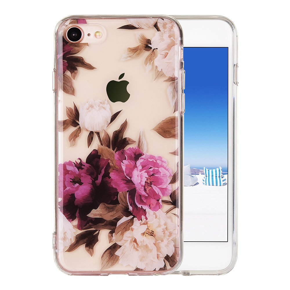 KIMICO iPhone 8 case, iPhone 7 Case,Floral Garden Flower Printed Clear Design Transparent [Solid Back + Shock Absorbing Soft Bumper] [Ultra-Thin] Protective Cover(Floral Art 8)