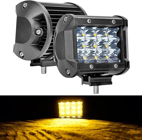 Miniatura 1 de Barra de luz LED amarilla de 4 pulgadas, 36 W, barra de luz de triple fila de 3600 lúmenes, cápsulas LED ámbar, impermeables, luces antiniebla
