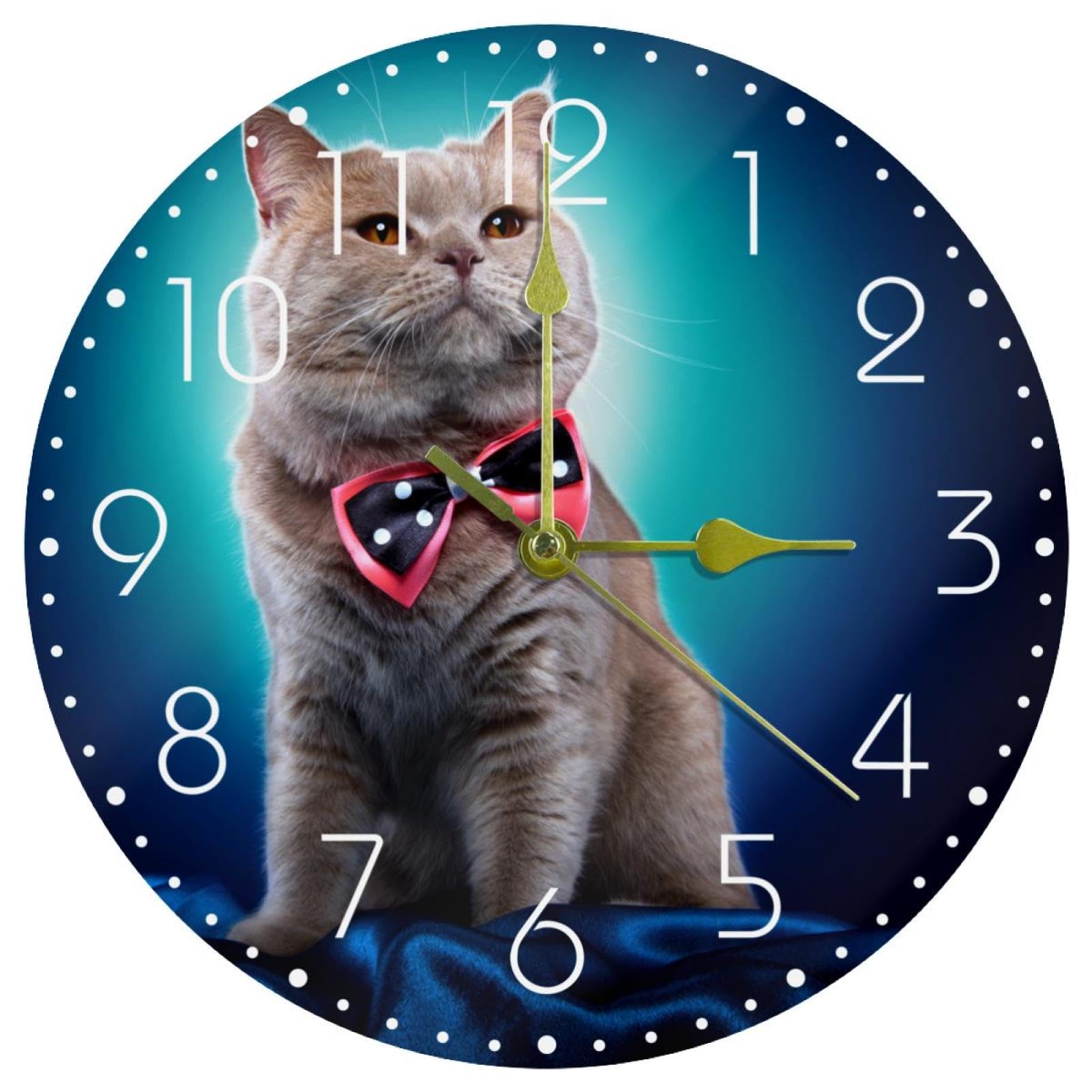 Horloge murale en acrylique chat bleu de 25,4 cm ronde et silencieuse