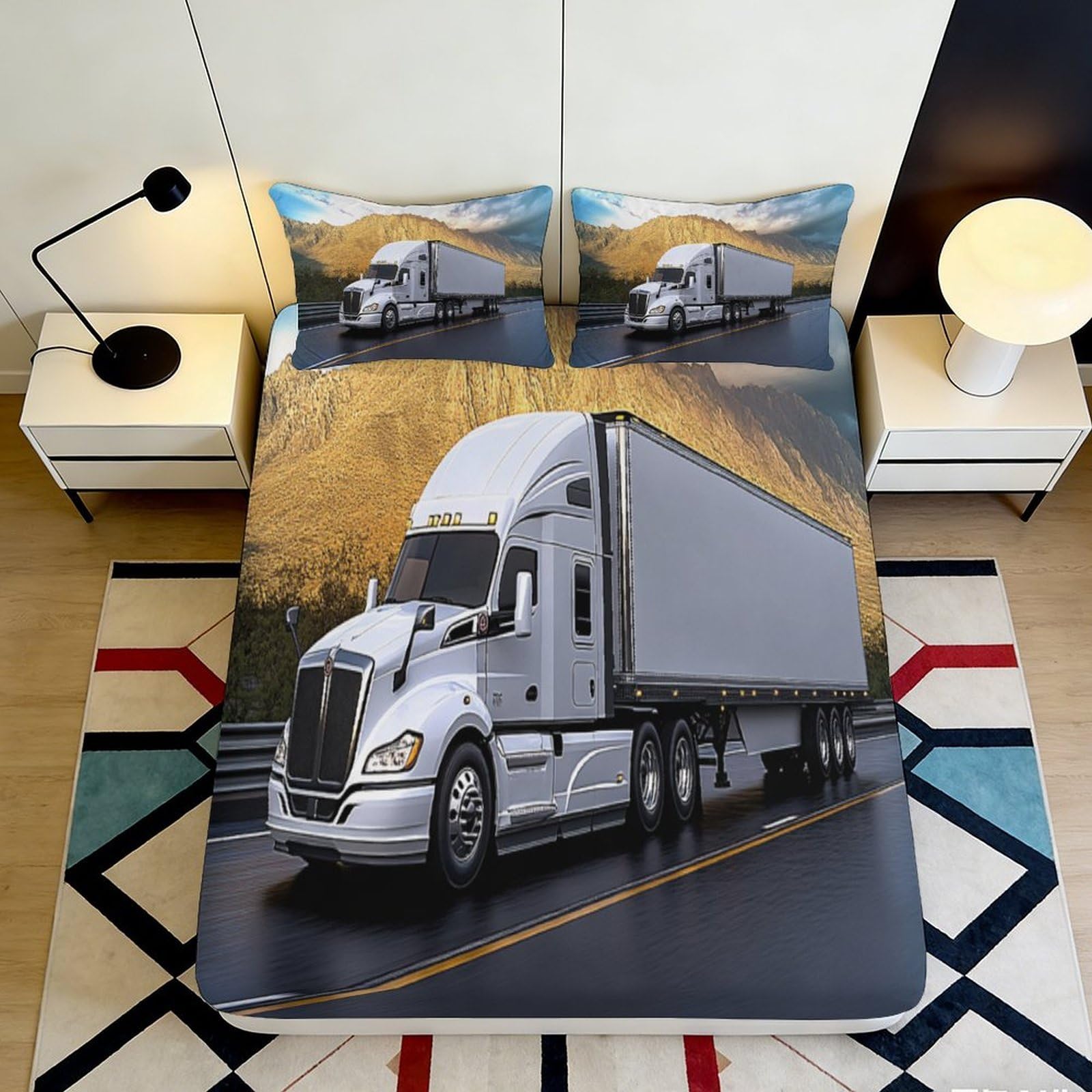 Pnayamiorkfel Style-4 3D Printed Truck Road Fitted Sheet Microfiber Anti-Slip Easy Care Mountain Scenery Bed Cover For Bedroom Guest Room Decor 90X200x25cm