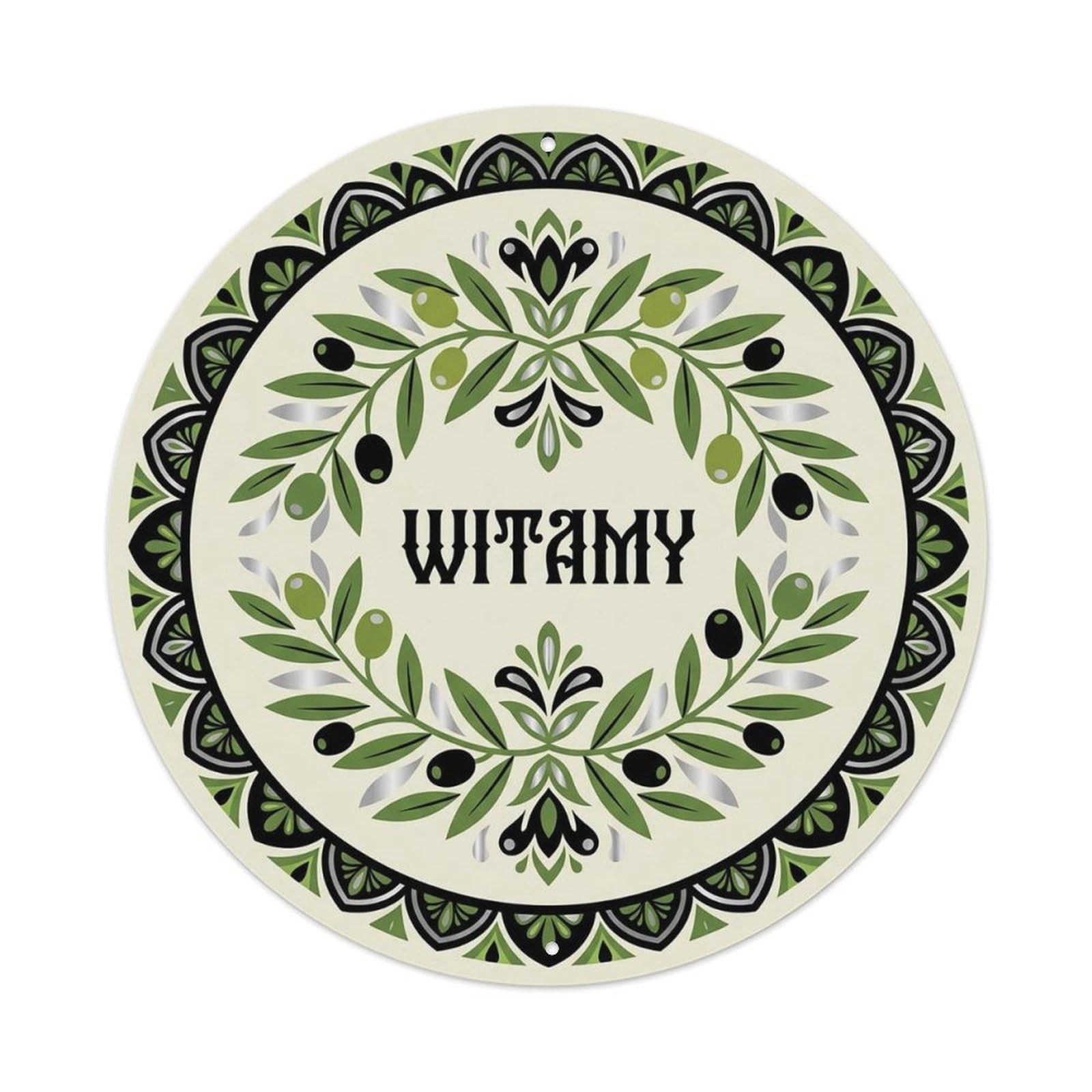 Vintage Polish Folk Art Witamy Welcome Olive Branch Metal Tin Sign