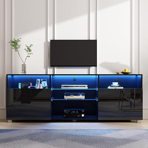 St.Mandyu Soporte de TV LED para TV de 6575 pulgadas, moderno centro de mesa de televisión con cajón y luces LED, centro de entretenimiento de alto