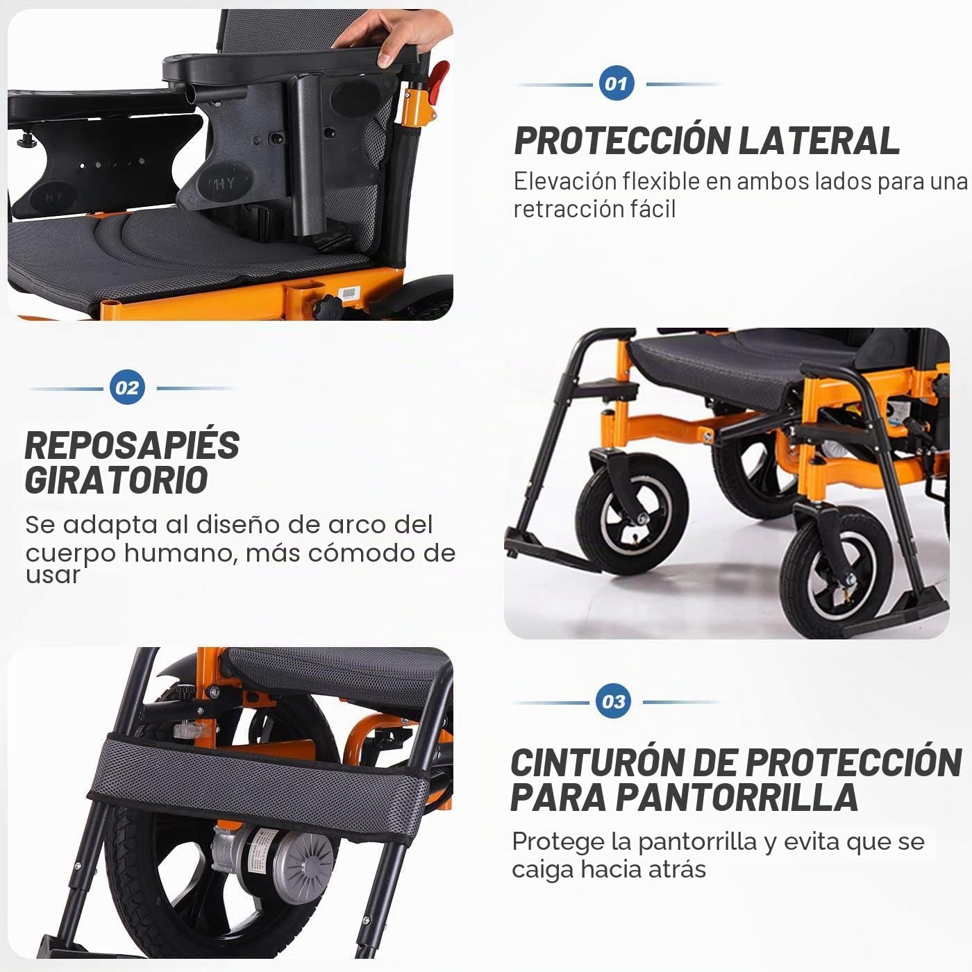 Silla de ruedas eléctrica de 40 cm con rueda delantera grande para adultos, 50 cm de ancho de asiento para todo terreno, silla de ruedas motorizada plegable de 500 W, 150 kg, control trasero incluido