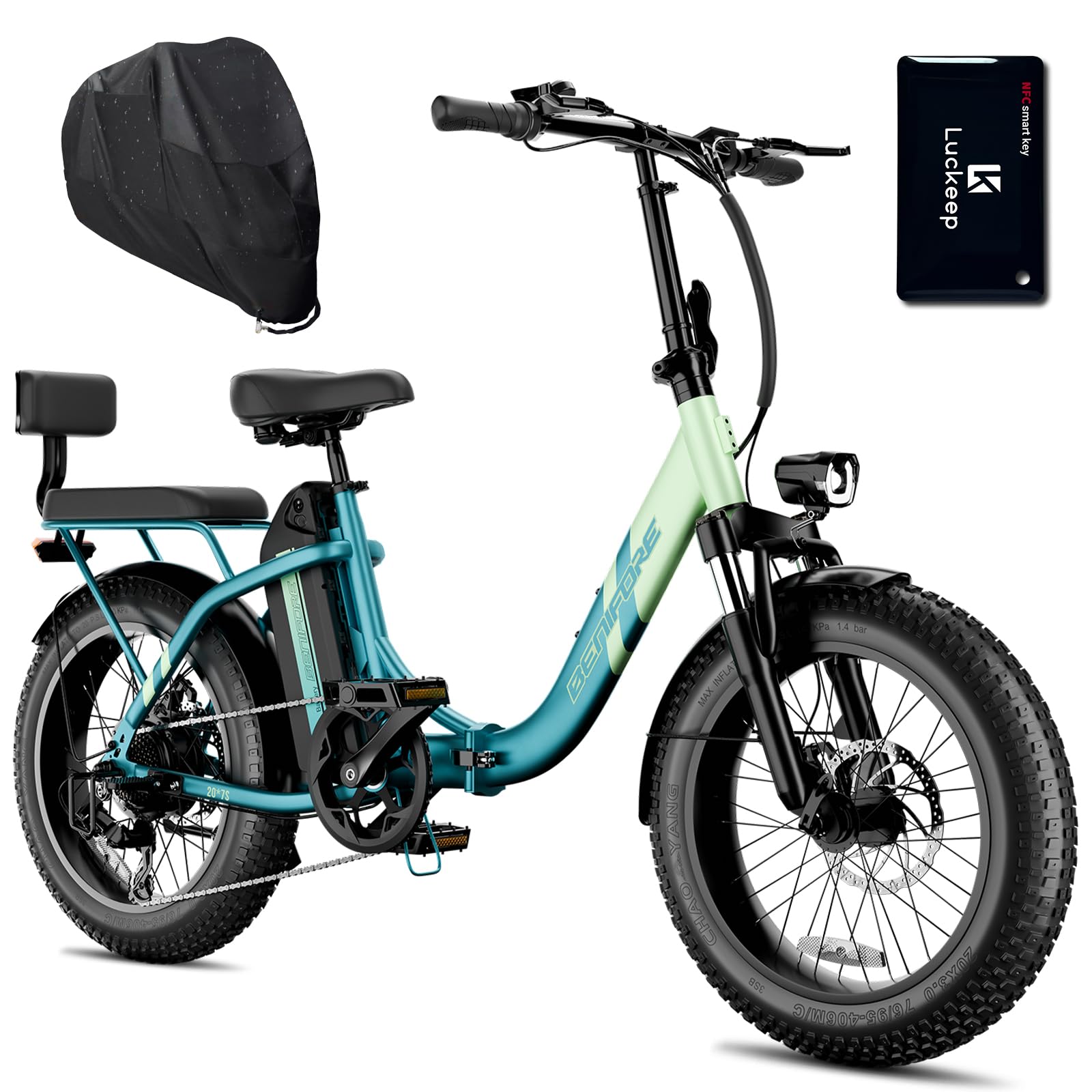 C23 2 Seater Electric Bike for Adults,750W Peak Motor 28 MPH, 720WH Removable Battery 65Miles Step-Thru Folding Ebikes,20" Fat Tire Ebikes for Adults with NFC, Commute E-Bike for Women/Men