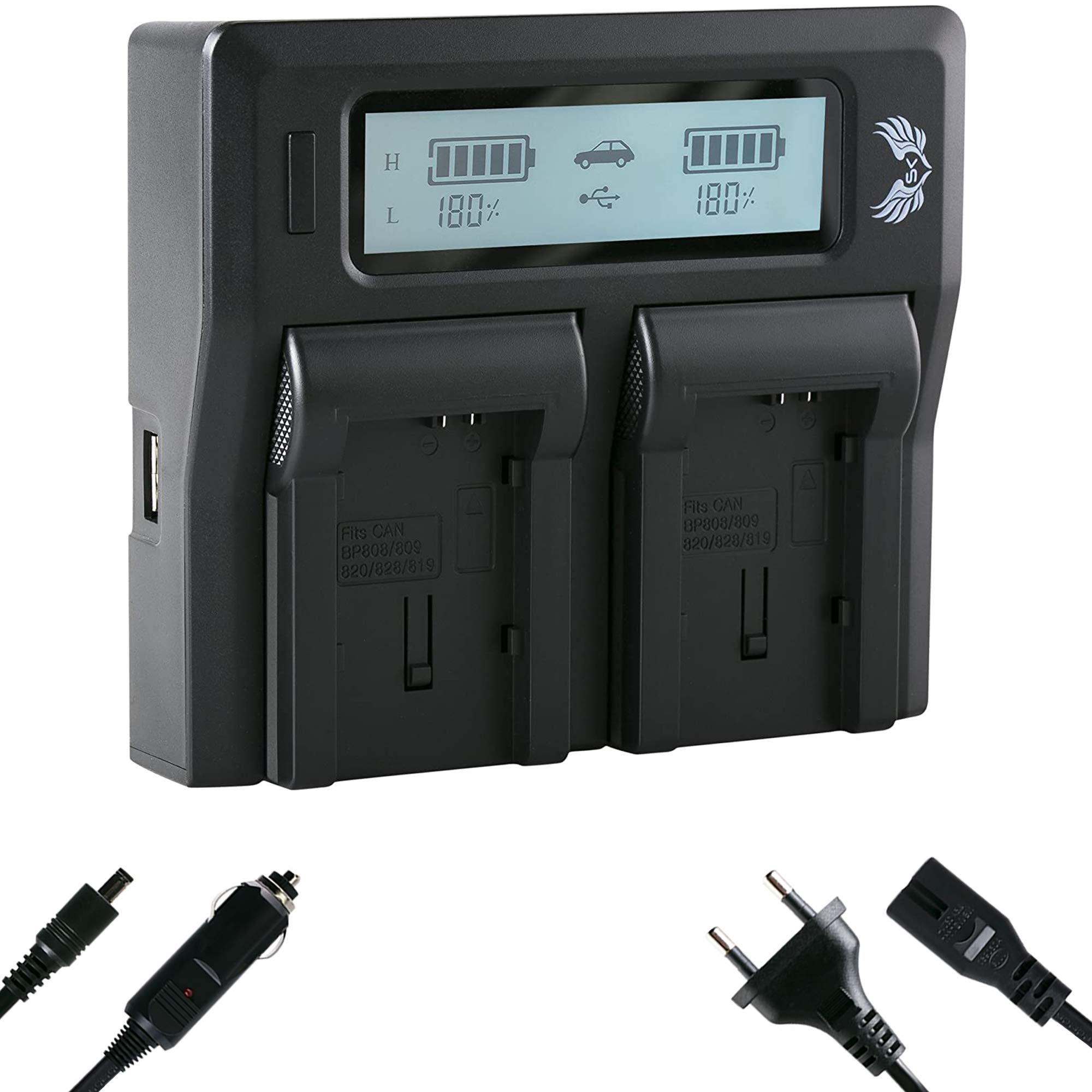 SK LCD Dual Doppel Akku Ladegerät für Canon BP-808 BP-809 BP-819 BP-820 BP-827 BP-828 passend zu Canon Legria HF G10 G20 G25 G30 G40 und weitere