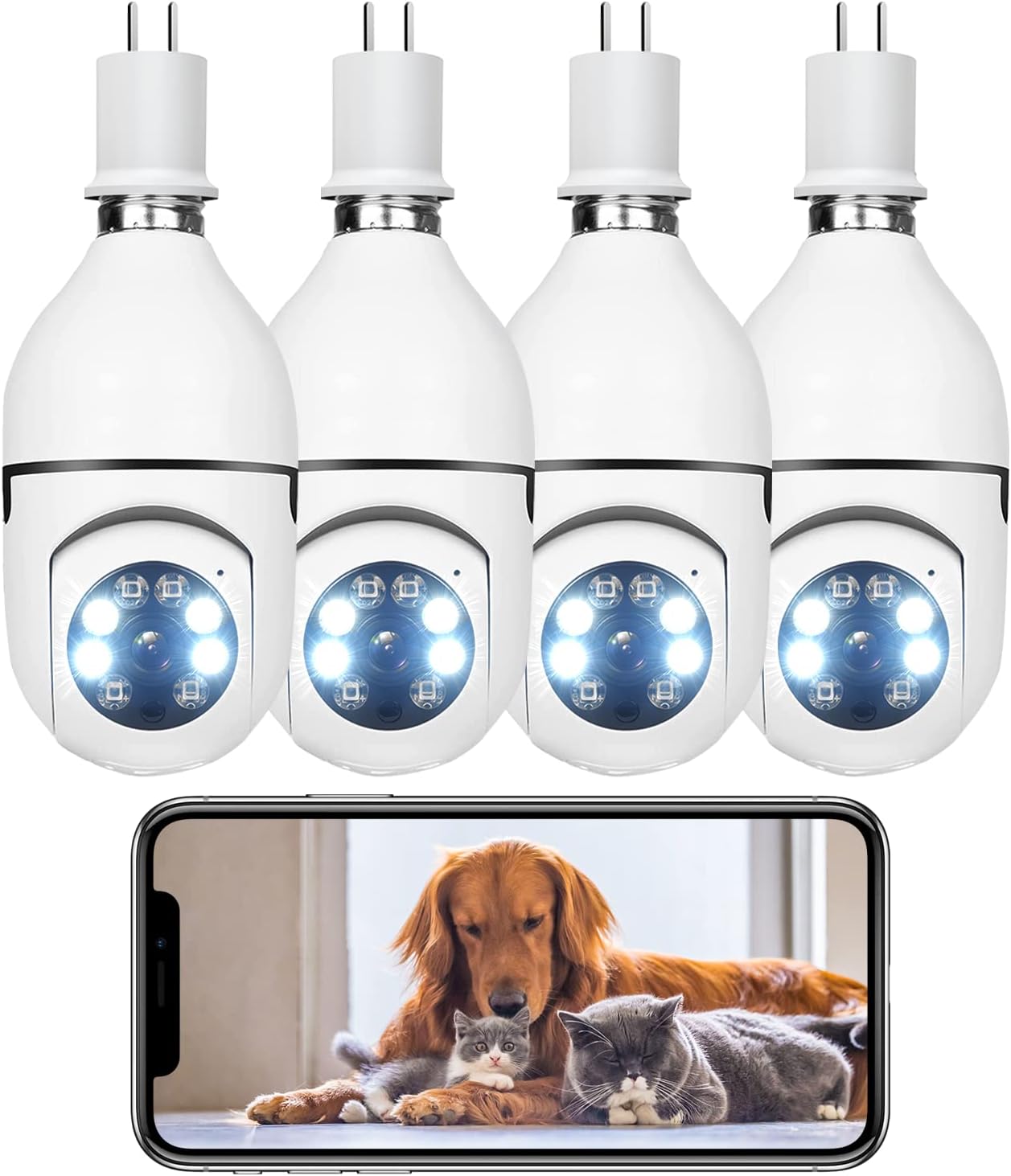 2.4G/5G Dual WiFi Light Socket Security Camera, 1080P Wireless Indoor E27 PTZ Dome