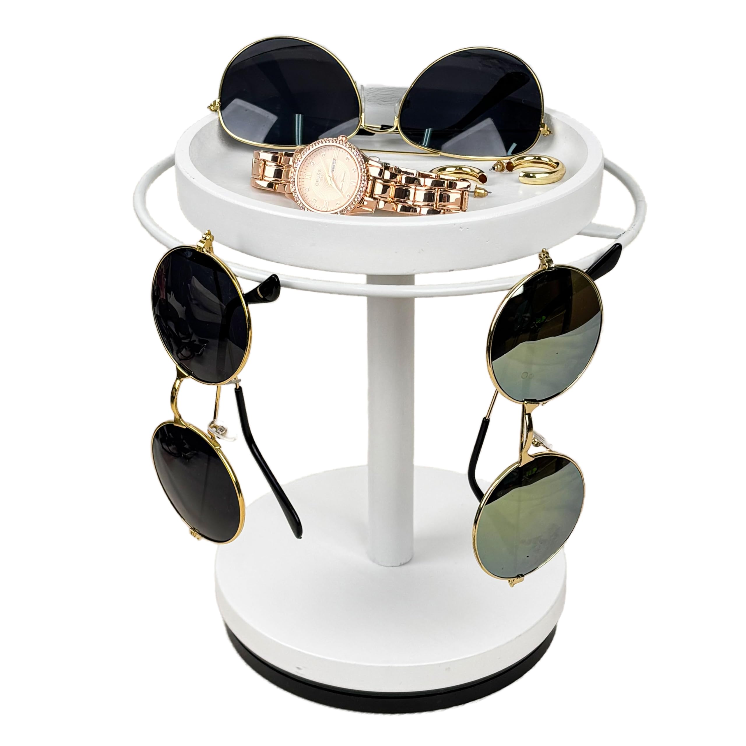 LingLingo Sunglasses Organizer 360° Rotating Eyeglass Holder Stand with Wood Tray and Base, Eye Glass Display Rack for Multiple Sunglass Storage for