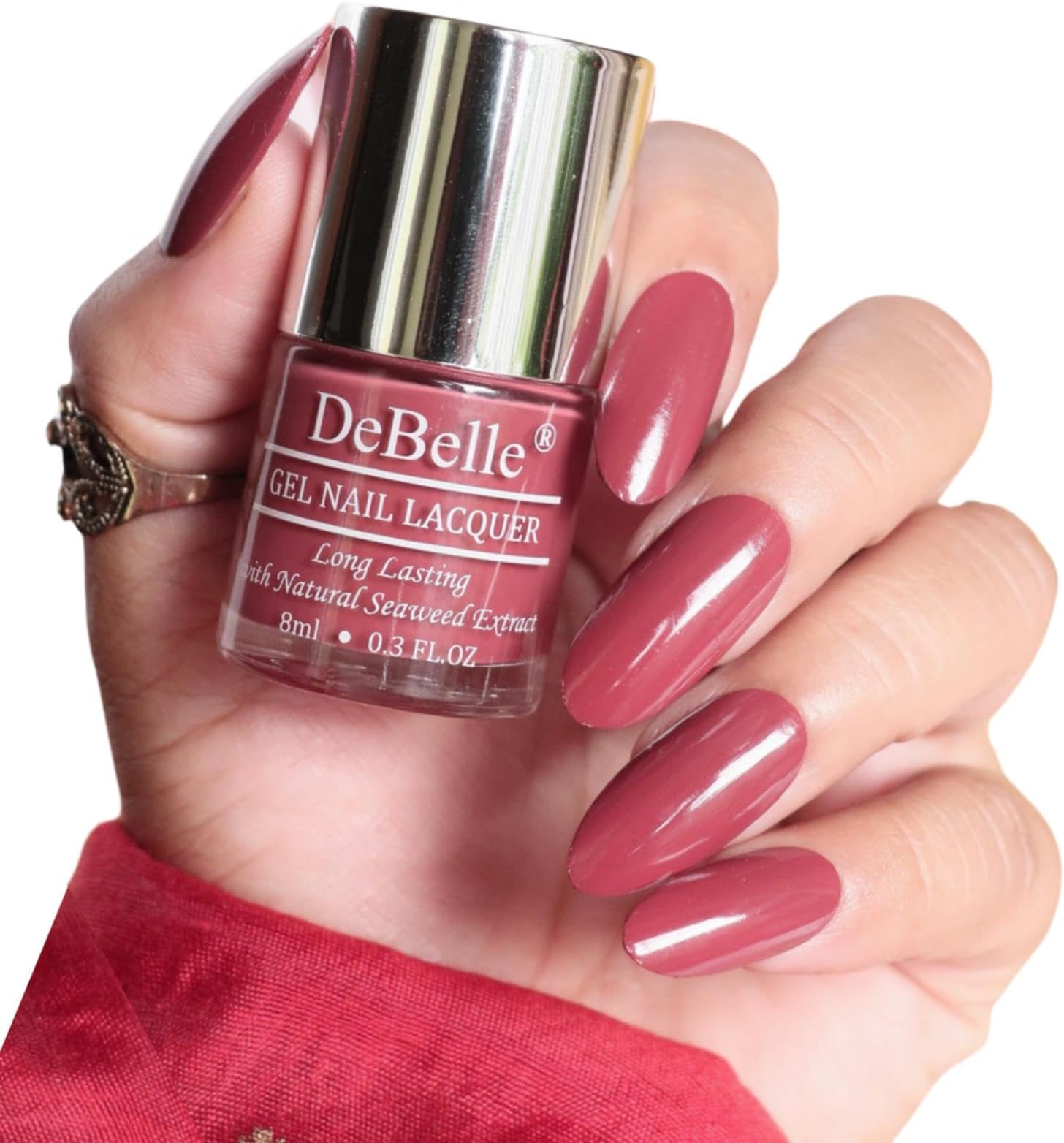 DeBelle Gel Nail Polish Scarlet Ruby(Pastel Bargundy)|Non UV - Glossy Finish |Chip Resistant | Seaweed Enriched Formula| Long Lasting|Cruelty and Toxic Free| 8ml
