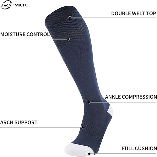 Vista 5 de GRAPMKTG 3 pares de calcetines de fútbol de fútbol para jóvenes, calcetines de béisbol y sóftbol para mujeres y hombres y niñas