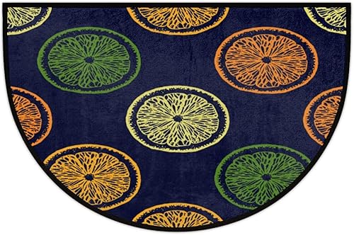 Tapete medio redondo naranja limón, rebanadas de frutas, antideslizante, medio círculo, lavable, alfombra de media luna, tapete de entrada interior