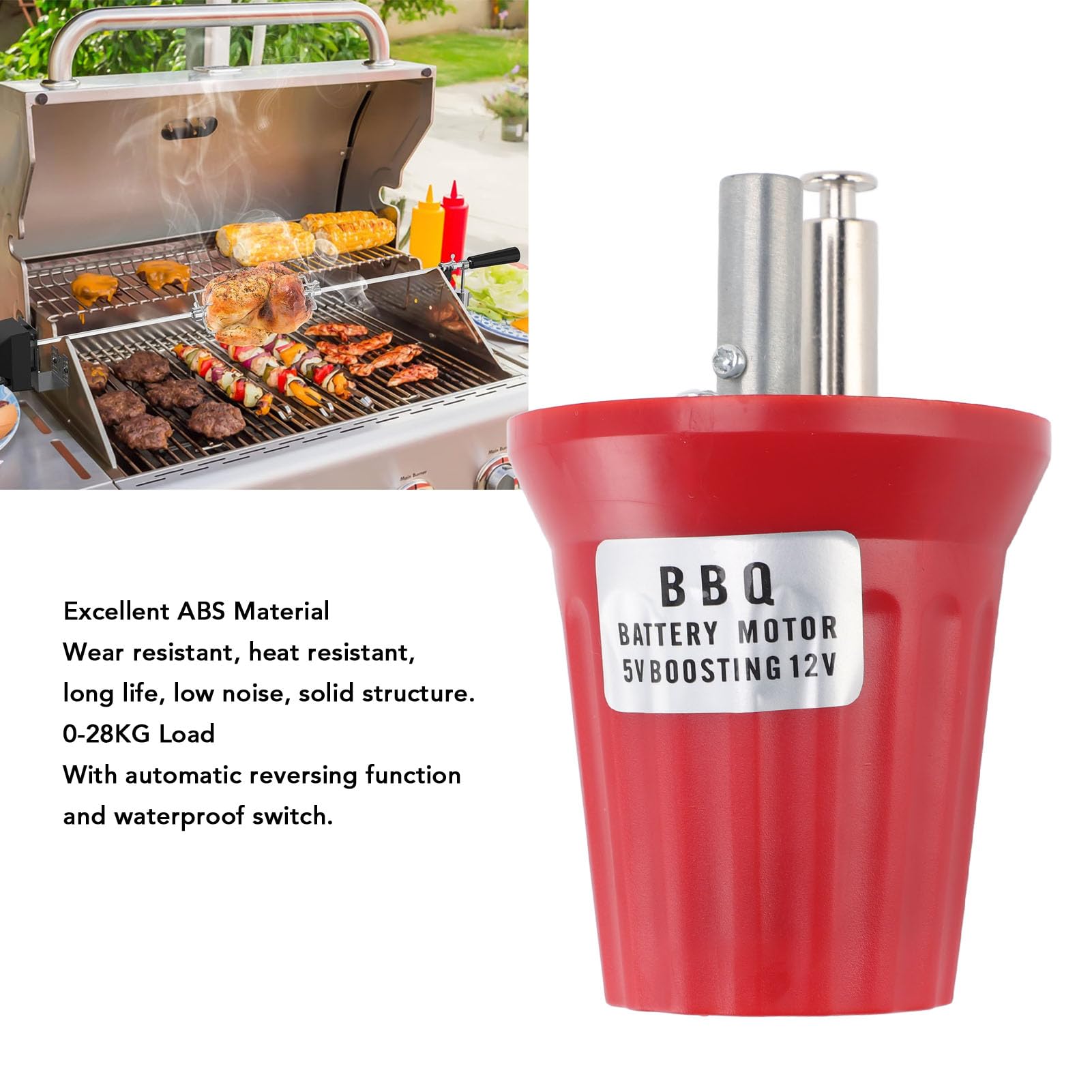 Tourne Broche Barbecue Electrique 12V, Moteur Rotisserie 6RPM, ABS Résistant, Charge 28KG - Rotation Constante, USB Boost, Facile à Installer pour Méchoui et Barbecue Vertical