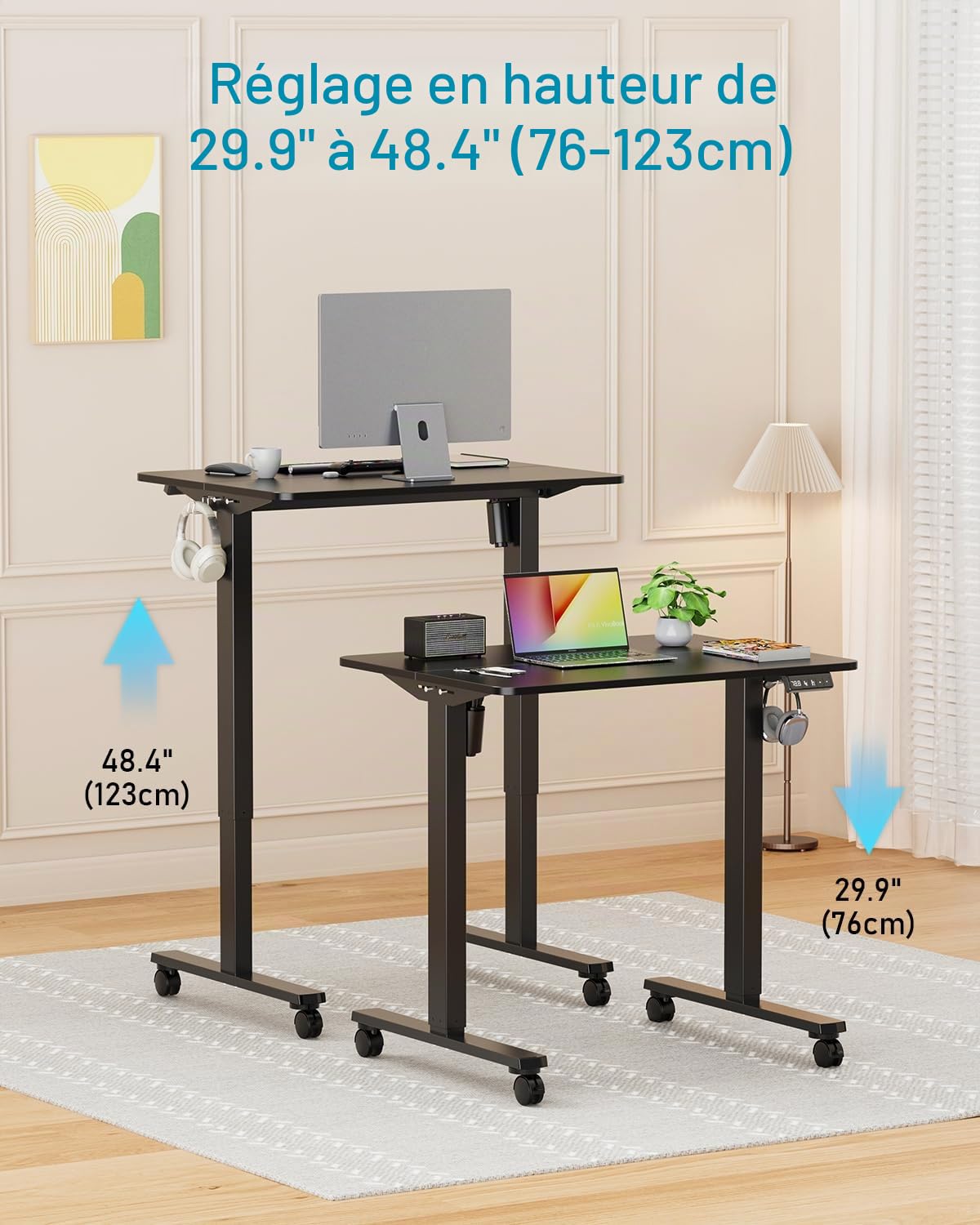 Support de bureau électrique réglable en hauteur, noir