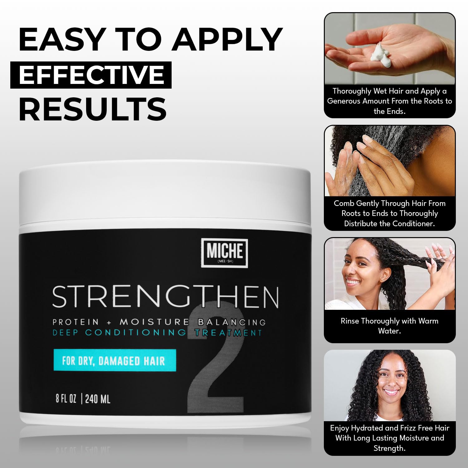 Miche Strengthen Protein - Acondicionador profundo para cabello rizado, rizado u ondulado, sin silicona ni parabenos, 237 ml